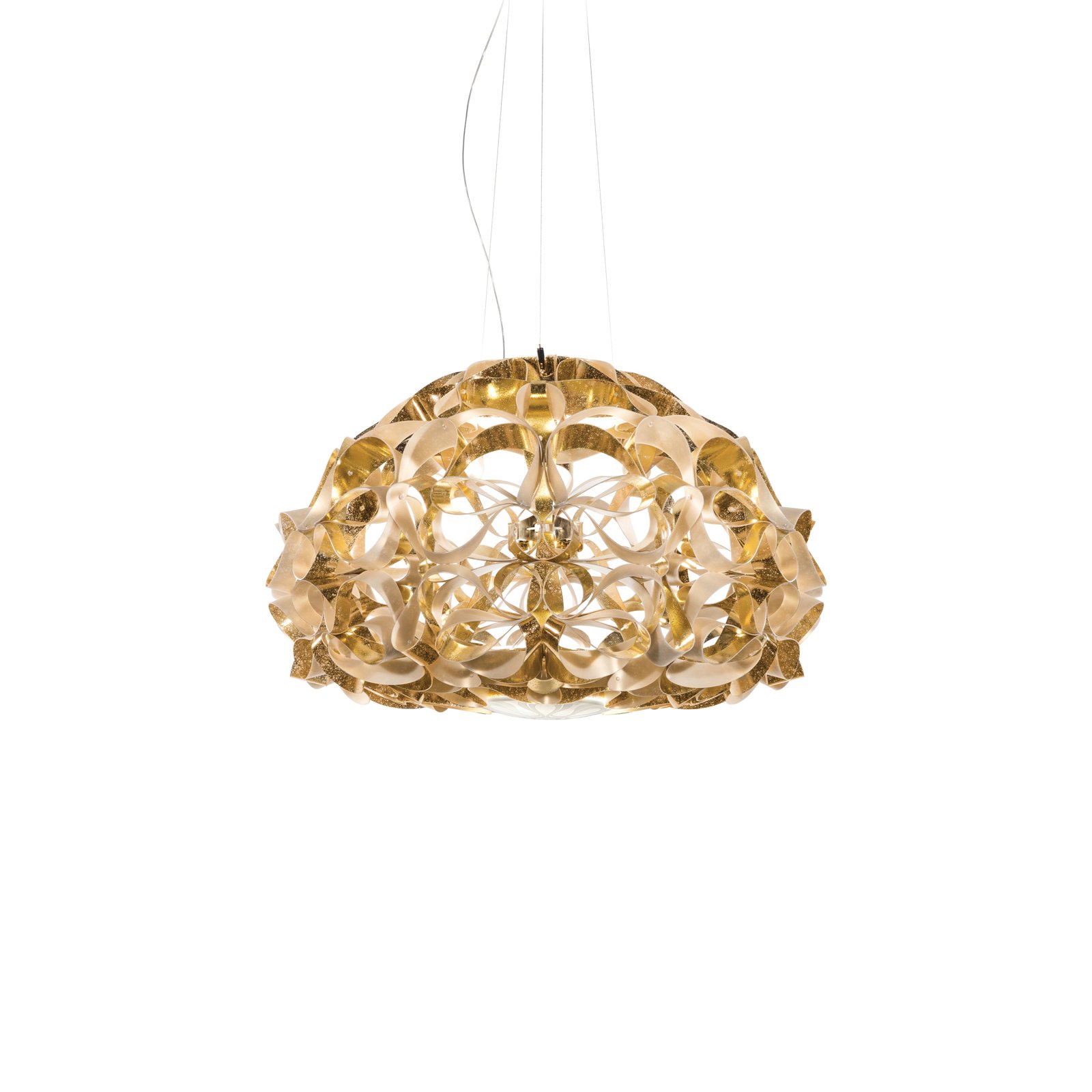 Závěsná lampa Slamp Quantica, zlatá barva, Ø 75 cm