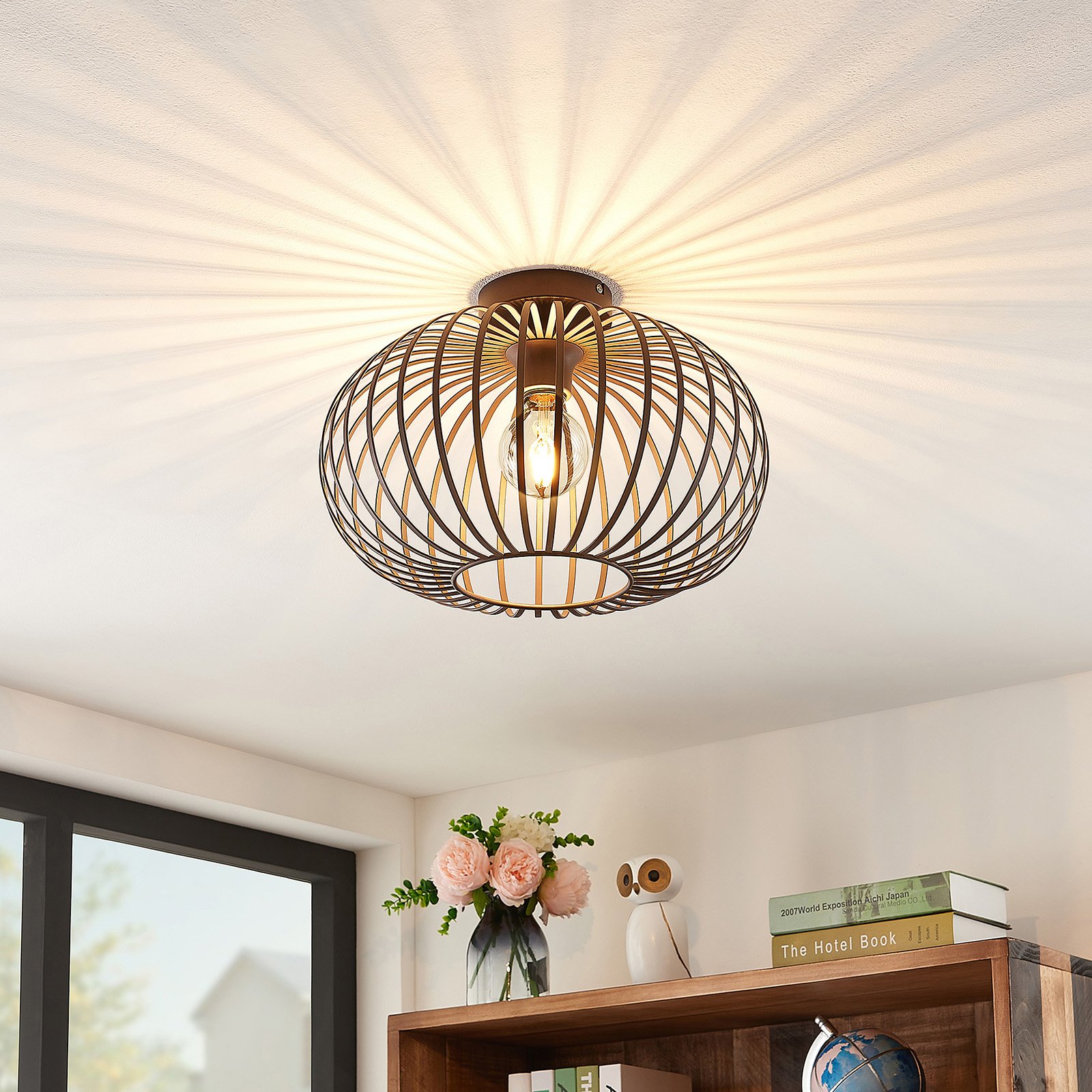 Lindby Nahele Ceiling Light With A Cage Lampshade Lights Co Uk