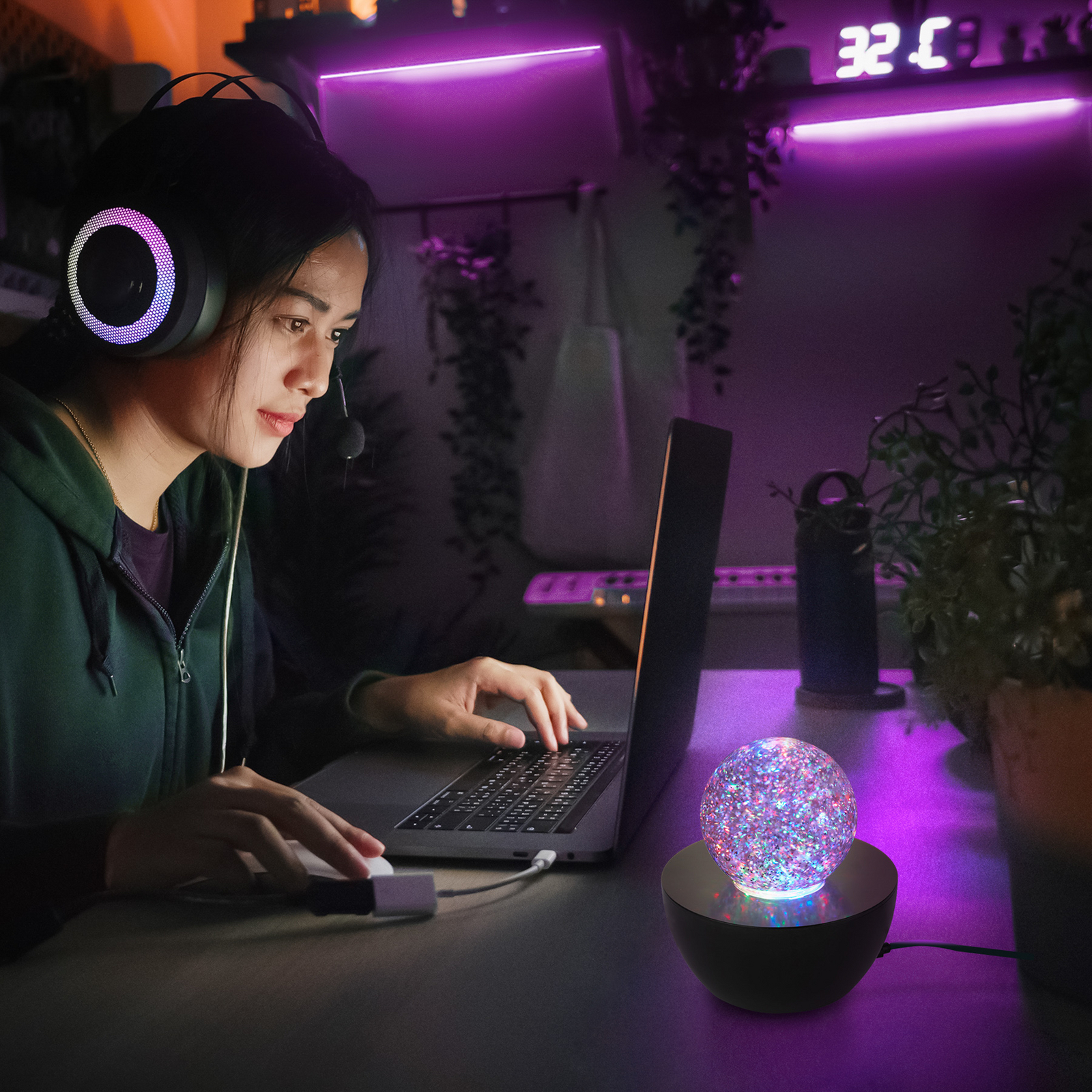 Lampa stołowa LED „Glitter”, czarna/przezroczysta, RGB, średnica 12 cm Lampa stołowa LED „Glitter”, czarna/przezroczysta, RGB, średnica 12 cm