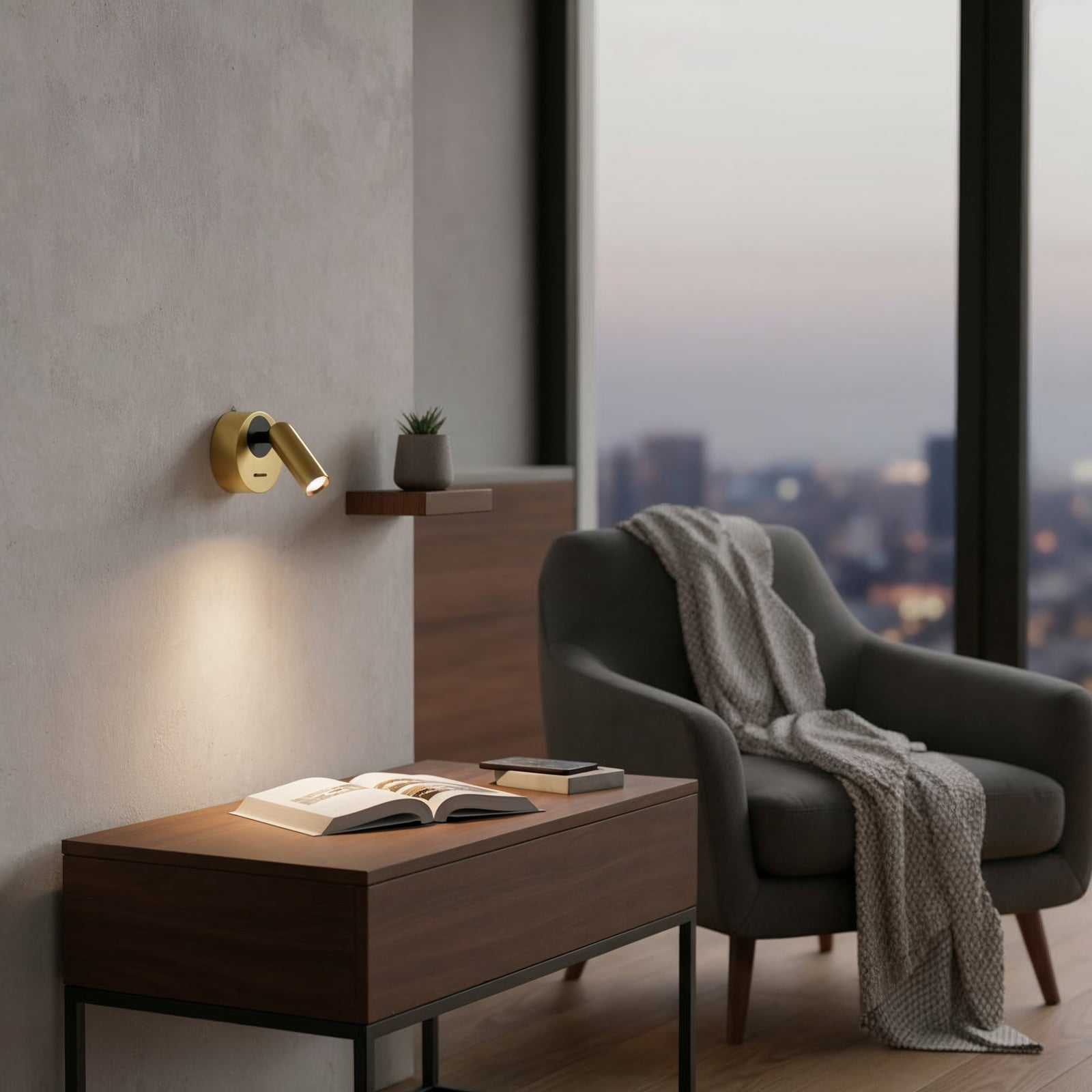 Ideal Lux LED-seinäkohdevalaisin Bean, Ø 7 cm, messinkivärinen