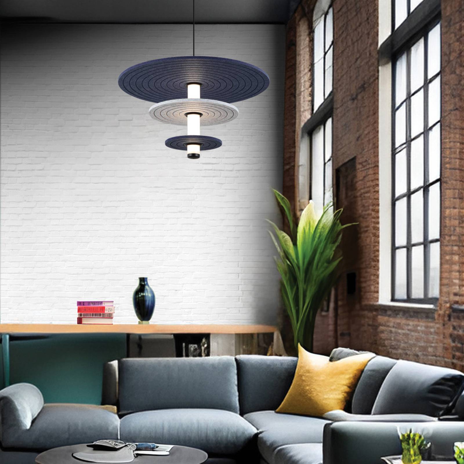 LED-Hängelampe Azul, Höhe 31 cm, blau/grau/schwarz/, Filz günstig online kaufen