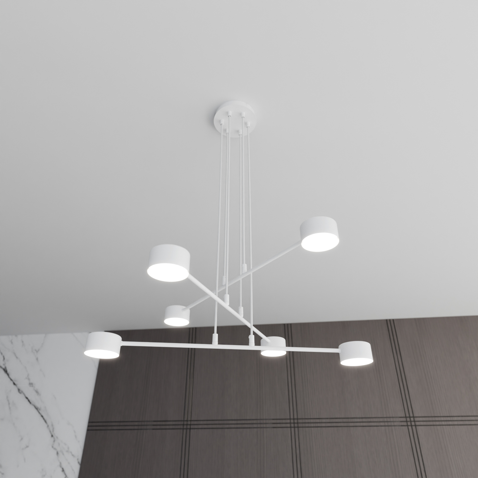 Lampada a sospensione Modus 6, acciaio, 6 luci, GX 53, bianco