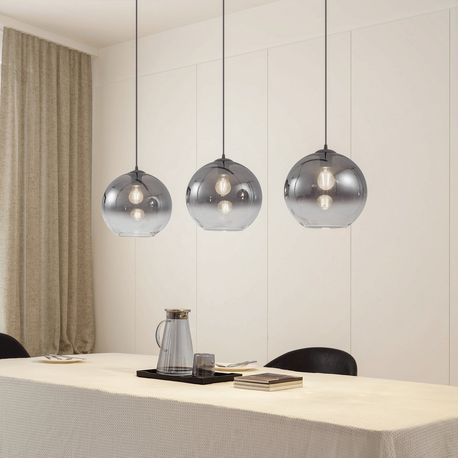 Brillar riippuvalaisin, 3-lamppuinen, 128 cm, savuharmaa, lasi - Lucande