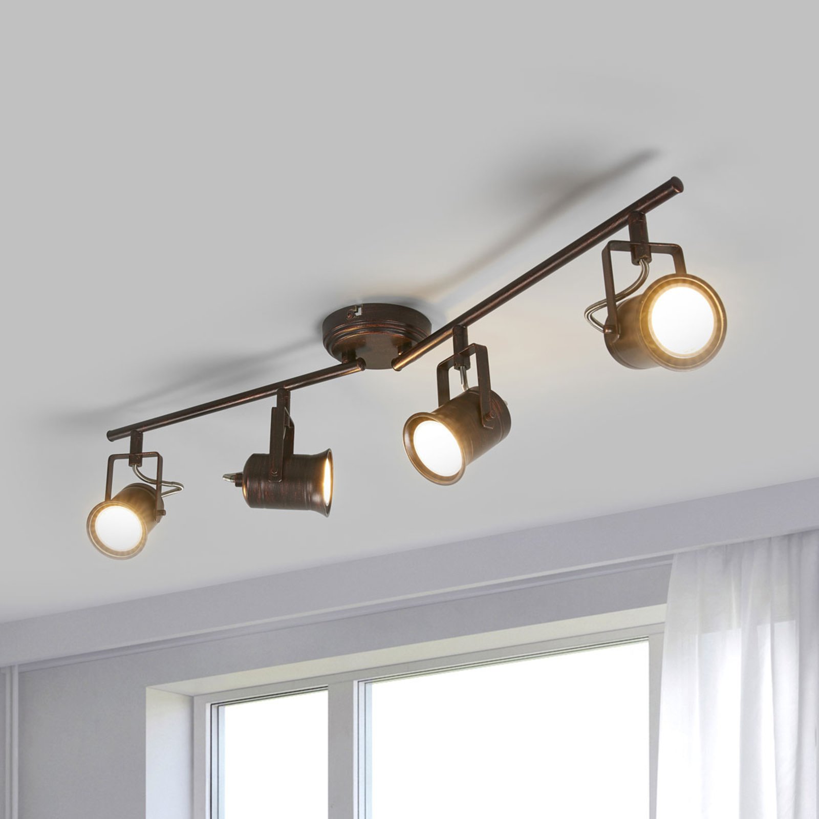 4-lamps plafondlamp, rustieke stijl
