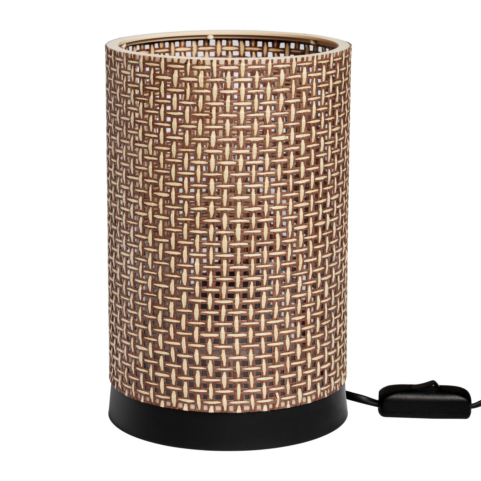 Tischleuchte Tina, braun gemustert, zylindrisch, Ø 14 cm