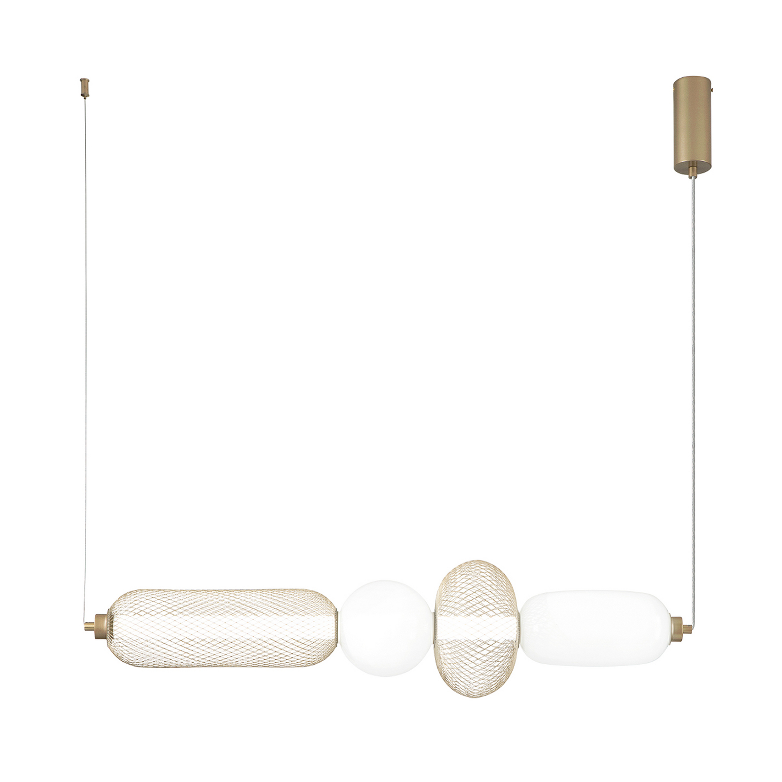 Candeeiro suspenso LED INKAS, altura 90 cm, cor dourada, vidro/metal, CCT Candeeiro suspenso LED INKAS, altura 90 cm, cor dourada, vidro/metal, CCT