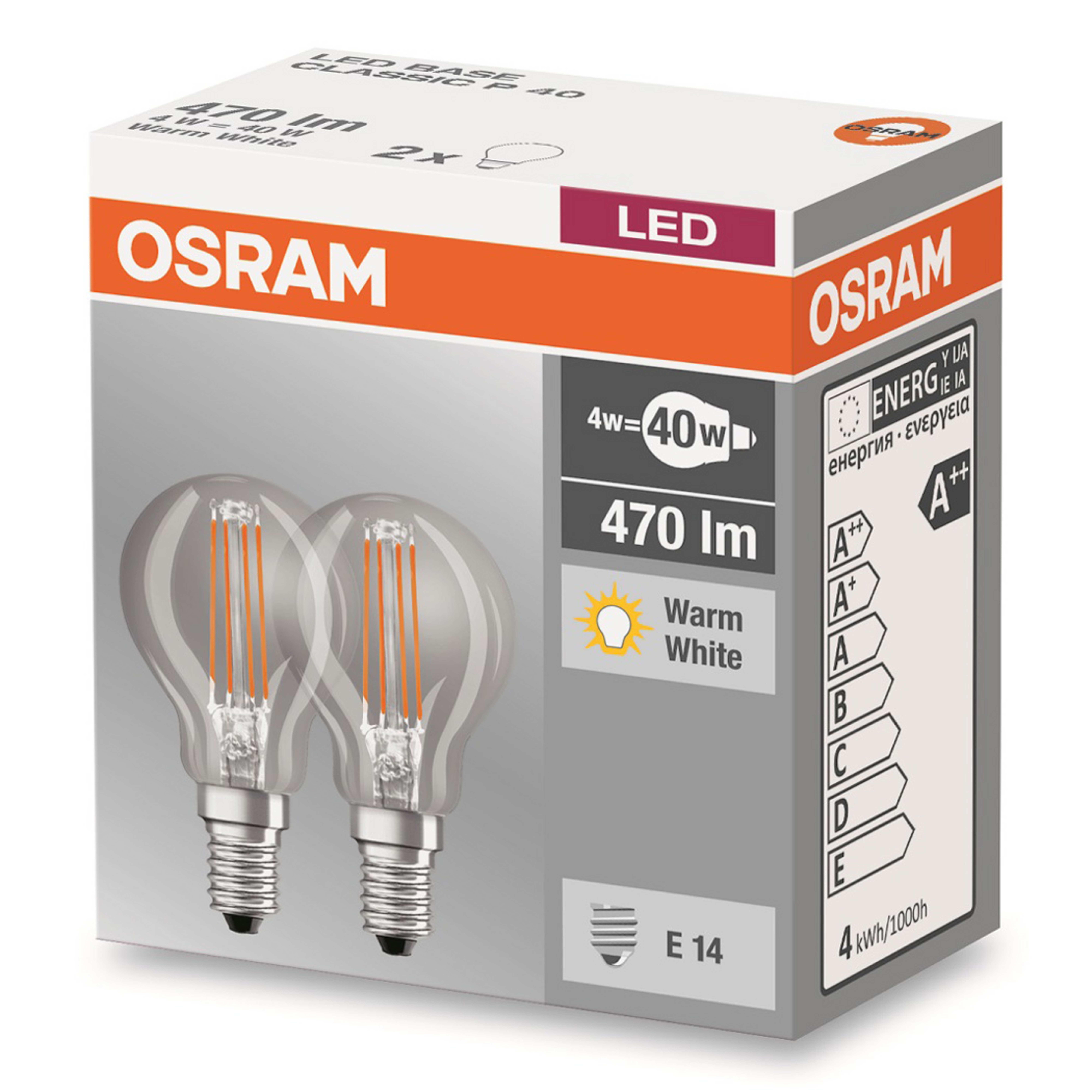Λαμπτήρας LED E14 4W 827 drop filament σετ 2 τεμαχίων