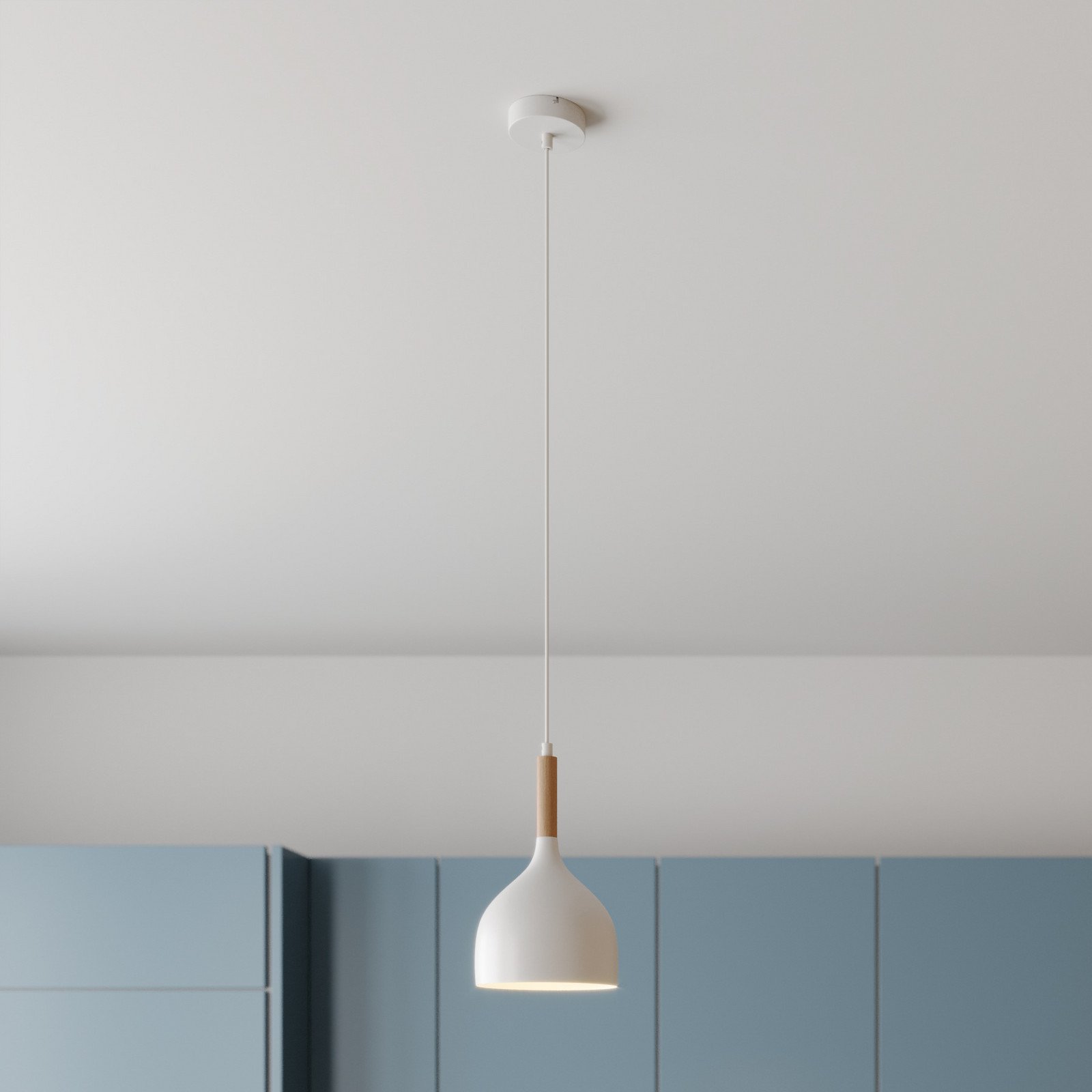 Luminex Lampă suspendată Noak alb/lemn natural Ø 17 cm - Camera de zi / sufragerie - modern - alb lemn deschis - Metal