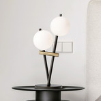 Kika table lamp, 2-bulb, black/white, metal, glass