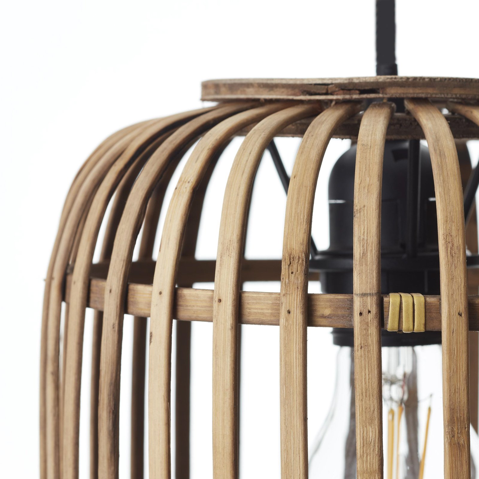 Suspension Woodrow, longueur 105 cm, bois clair, 3 lampes, bambou