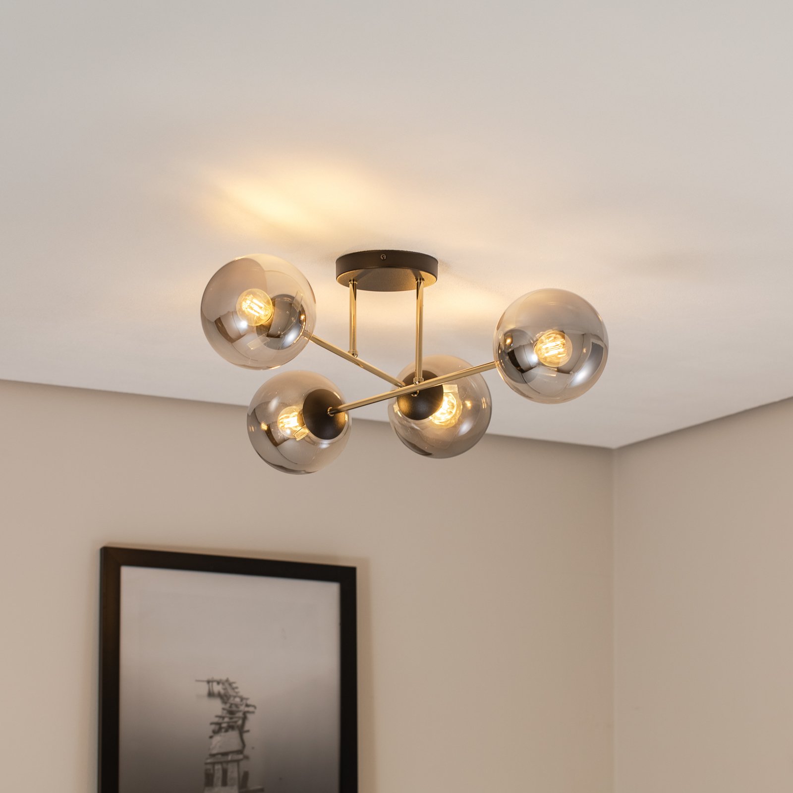 Magnum ceiling light, 4-bulb, graphite/gold/black, glass, E14