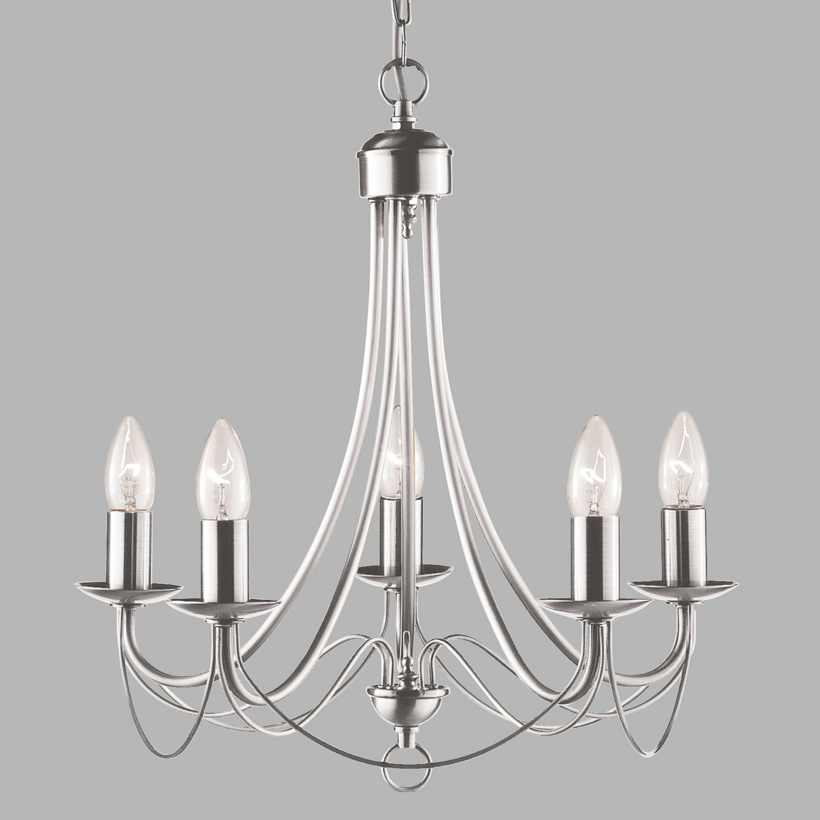 Searchlight Candelabru Maypole satin argintiu 5 becuri - Camera de zi / sufragerie - argintiu satin - Metal