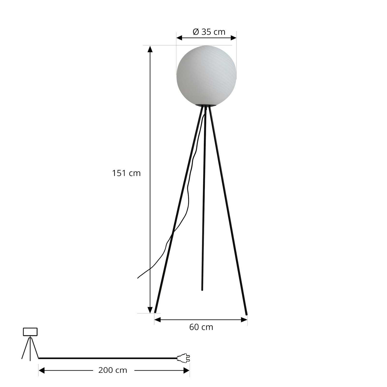 Lucande lámpara de pie Kestralia, blanco, cristal, Ø 35 cm, E27