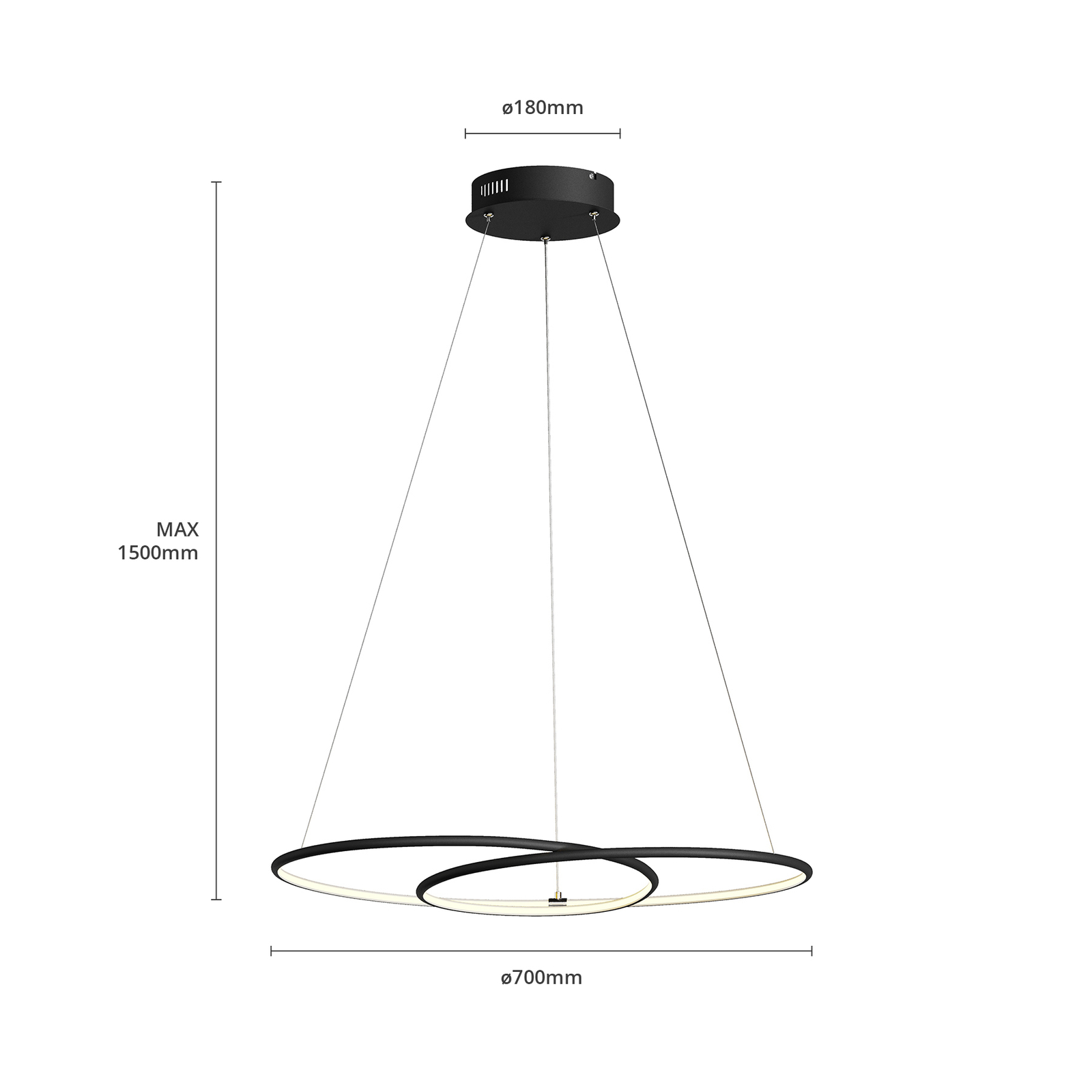 Lindby Lucy LED-hänglampa, 70 cm, matt svart
