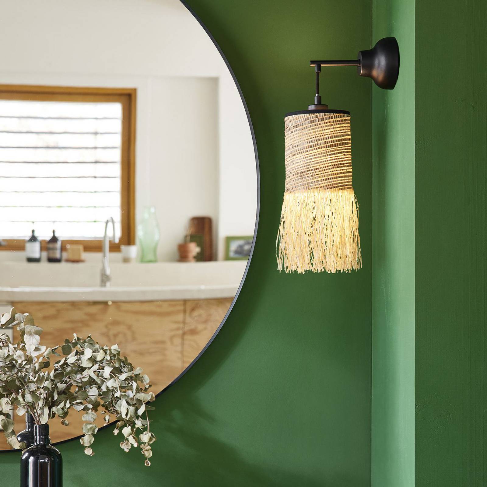 MARKET SET Wandlampe Formentera, braun Höhe 47 cm, Palmfaser günstig online kaufen