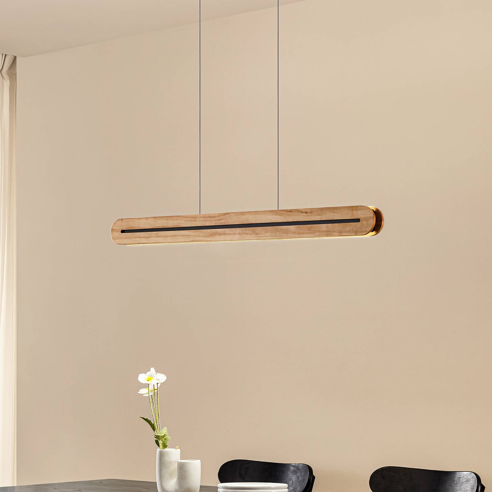 Lucande Lampa wisząca LED Darnor, drewno, CCT, długość 100 cm