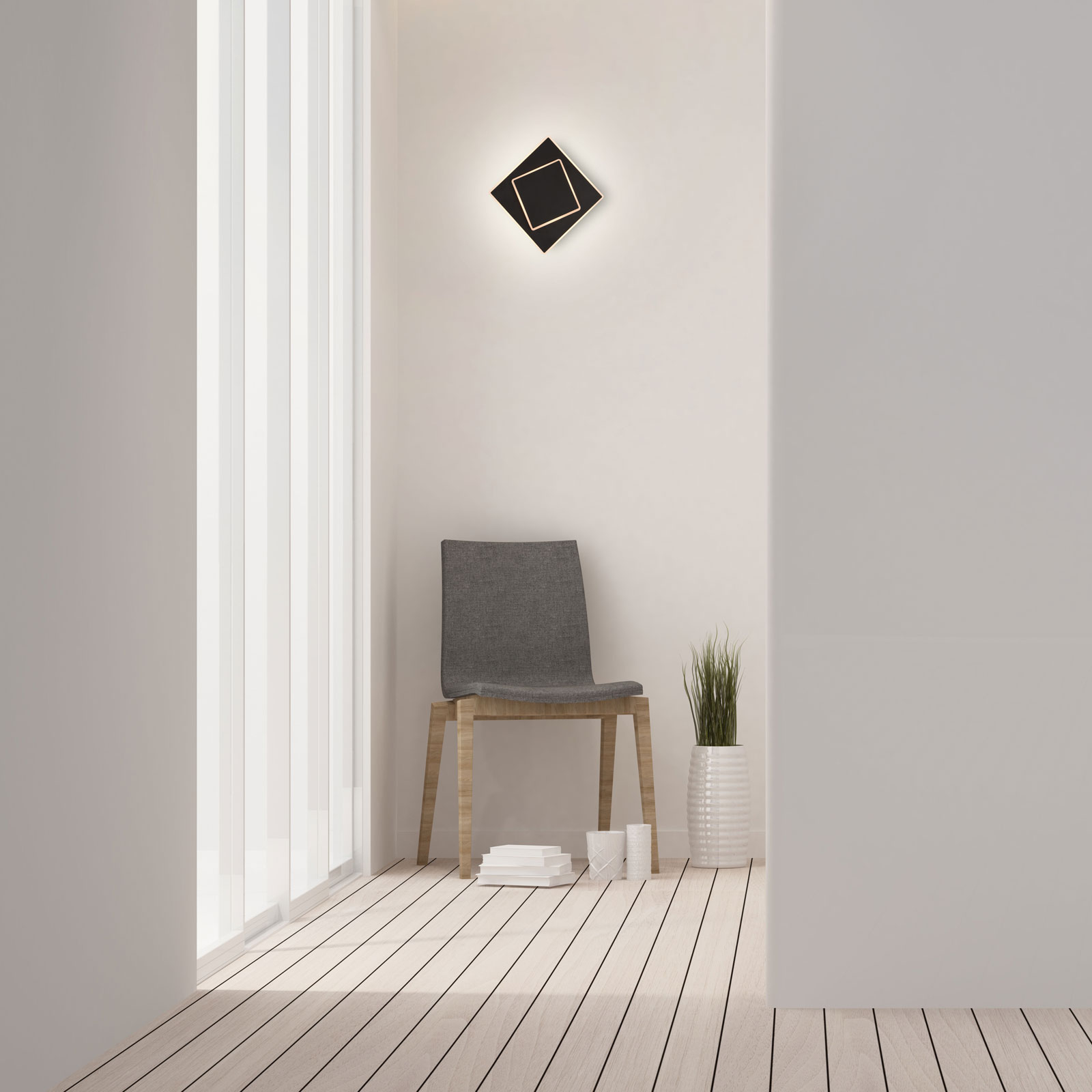 Candeeiro de parede LED Dakla, preto, 18x18 cm