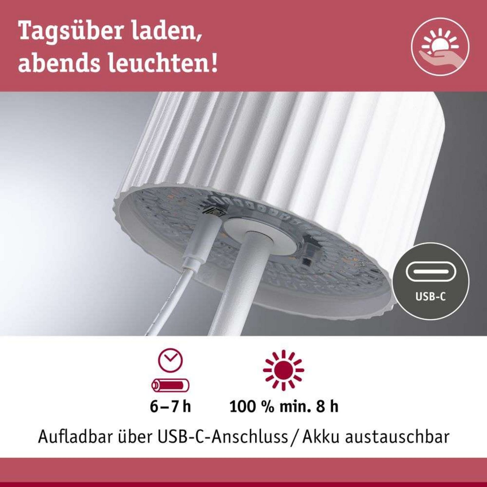 Else Solcelle Bordslampa w/USB-C Dim. IP44 Vit - Paulmann