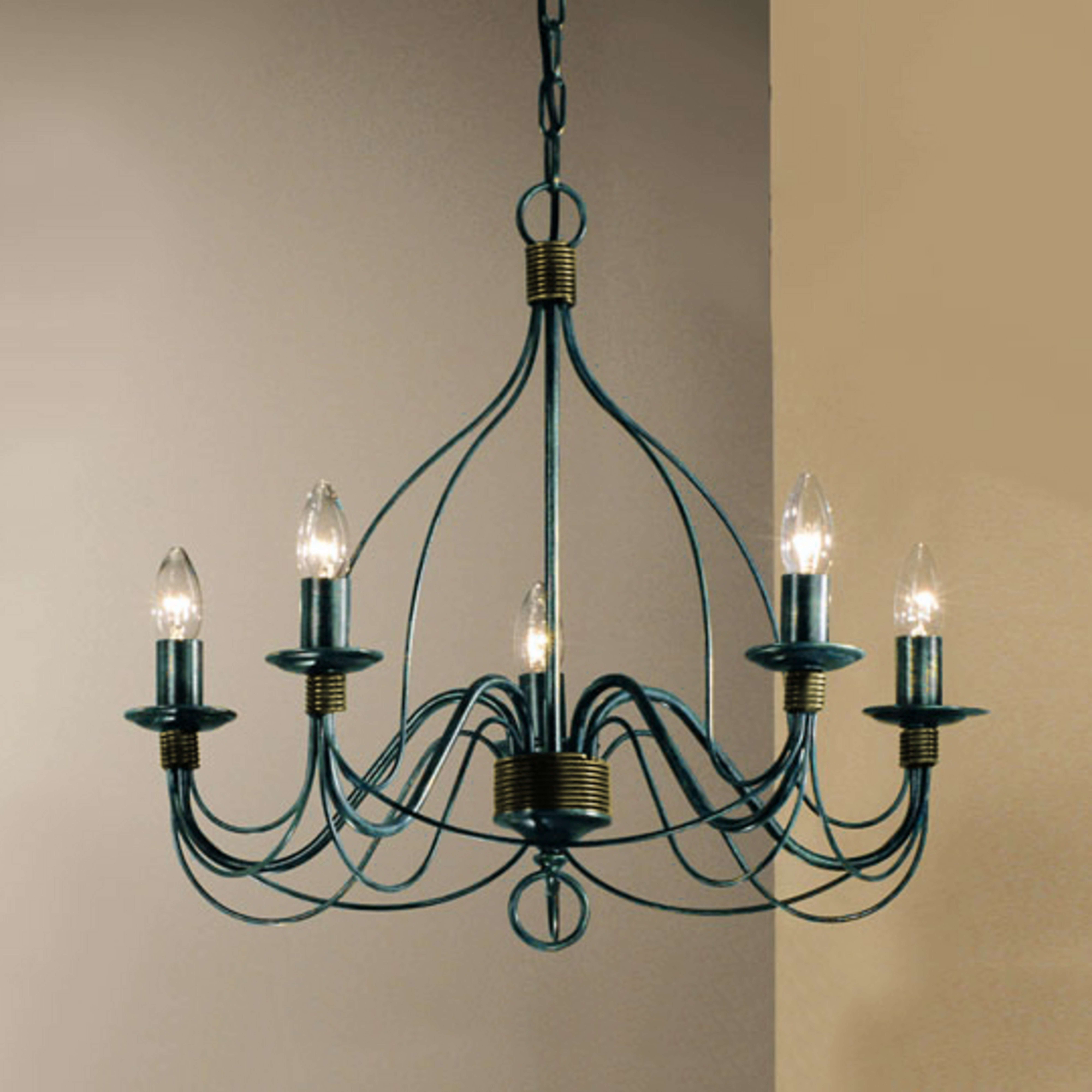 Lampadario Filo, a 5 luci, blu-nero, metallo, Ø 56 cm