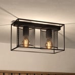 Catterick ceiling lamp, black, two cage lampshades