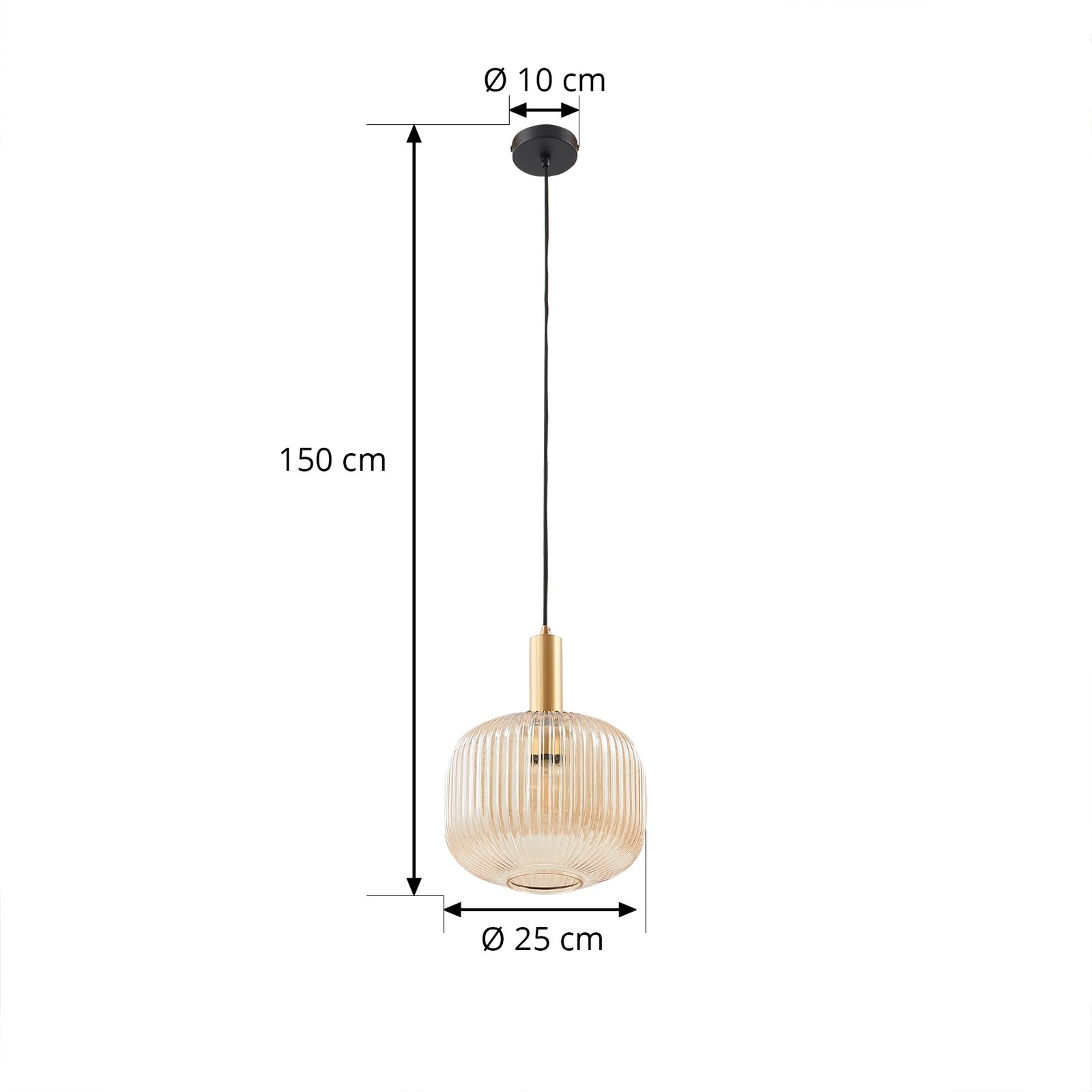 Lindby Doroteo hanglamp, 1-lamp, amber, glas