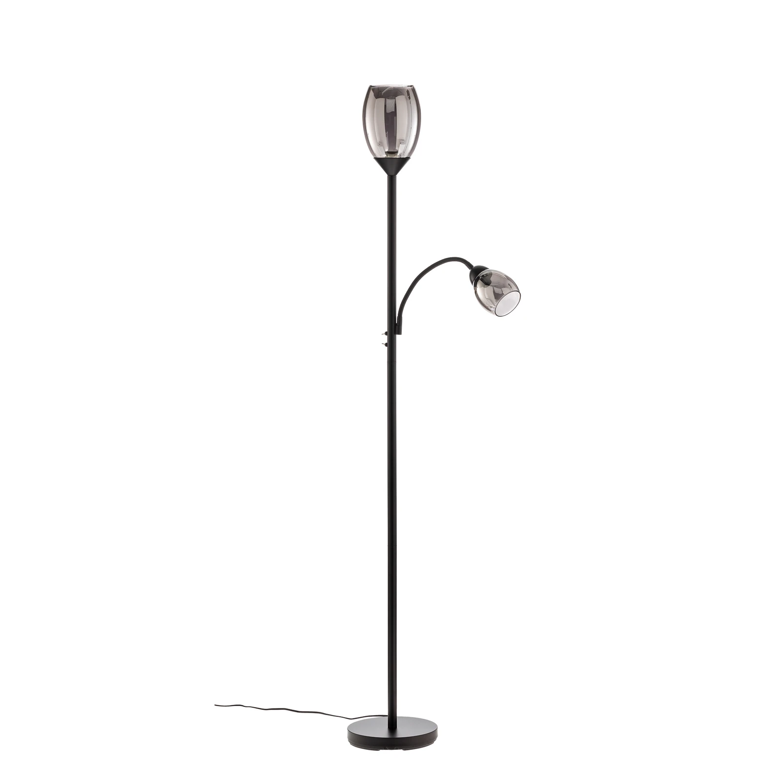 Lampadar Lindby Irmino cu abajururi din sticlă fumurie