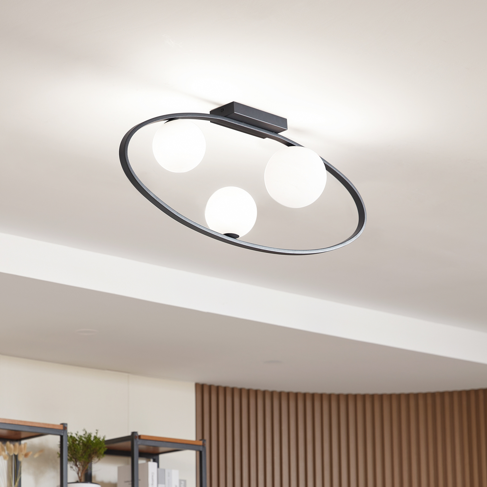 Lucande ceiling light Kulka, 3-bulb, black, glass, G9