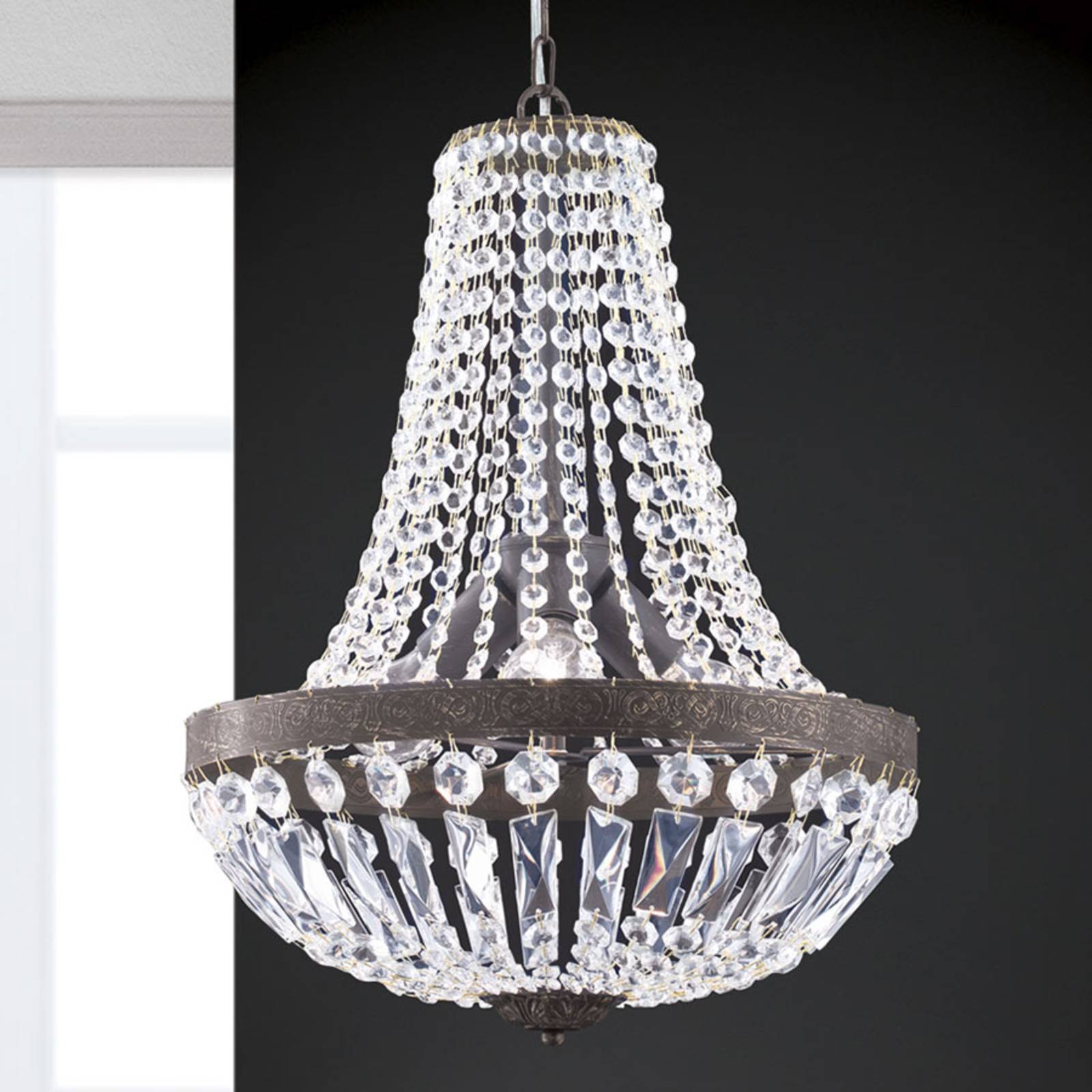 Lampa wisząca Andara, kryształowe łańcuchy, Ø 40cm