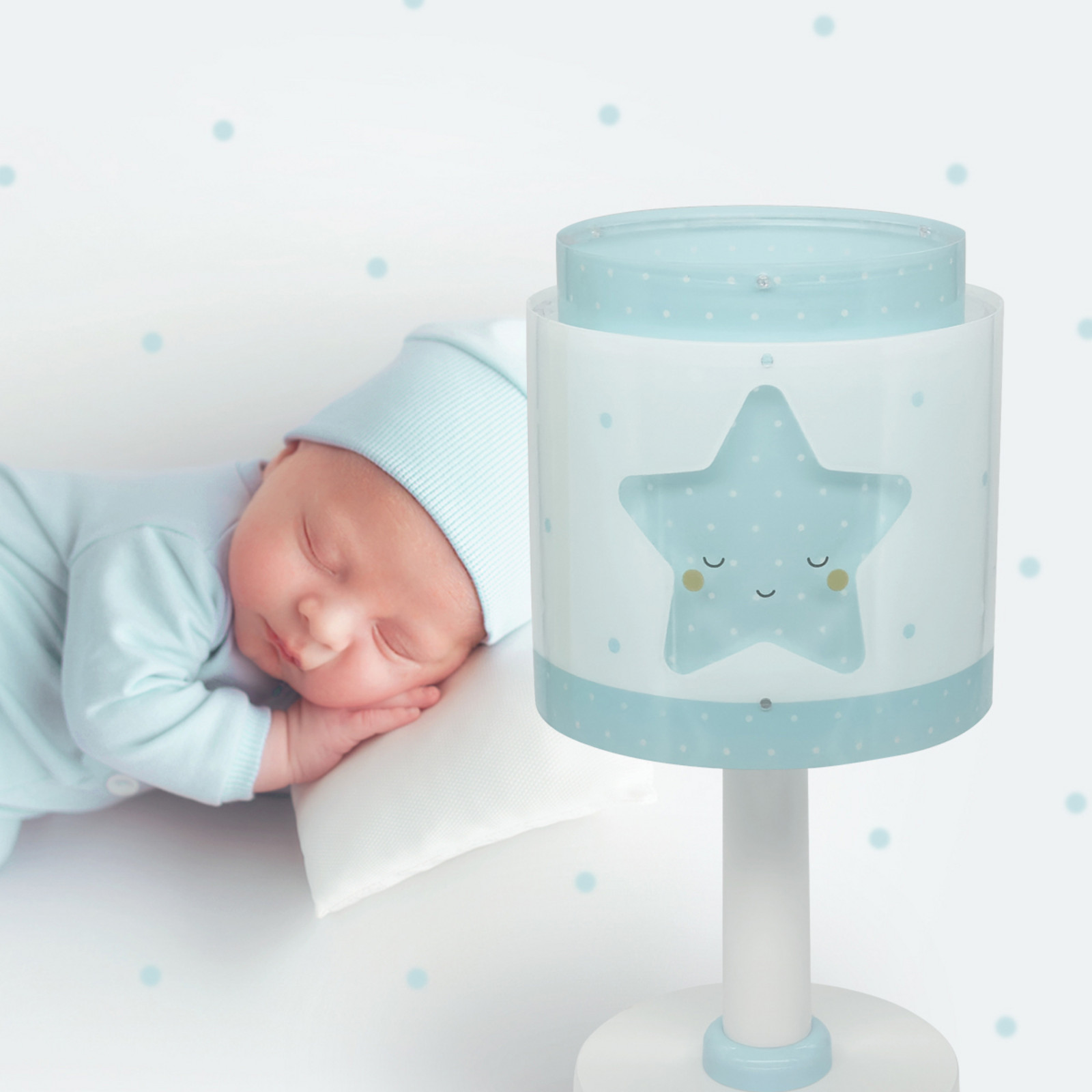 Dalber Lampa de masă pentru copii Baby Dreams albastră G4 Ø 15 cm - Camera copiilor - alb albastru - Plastic