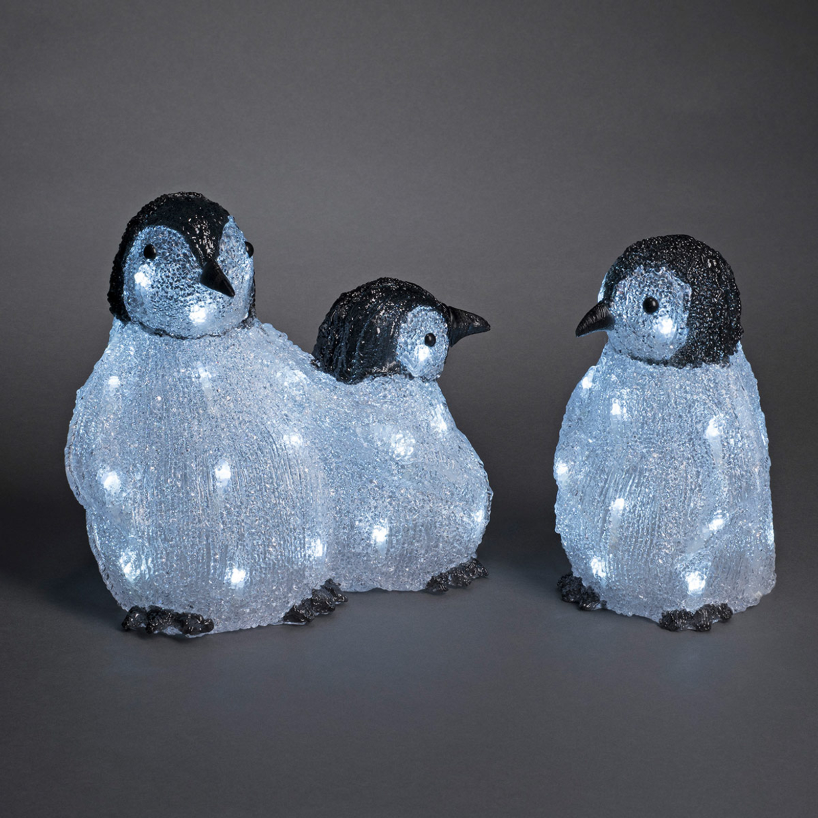 LED akrila izgaismotas figūriņas pingvīnu ģimene 3 gab