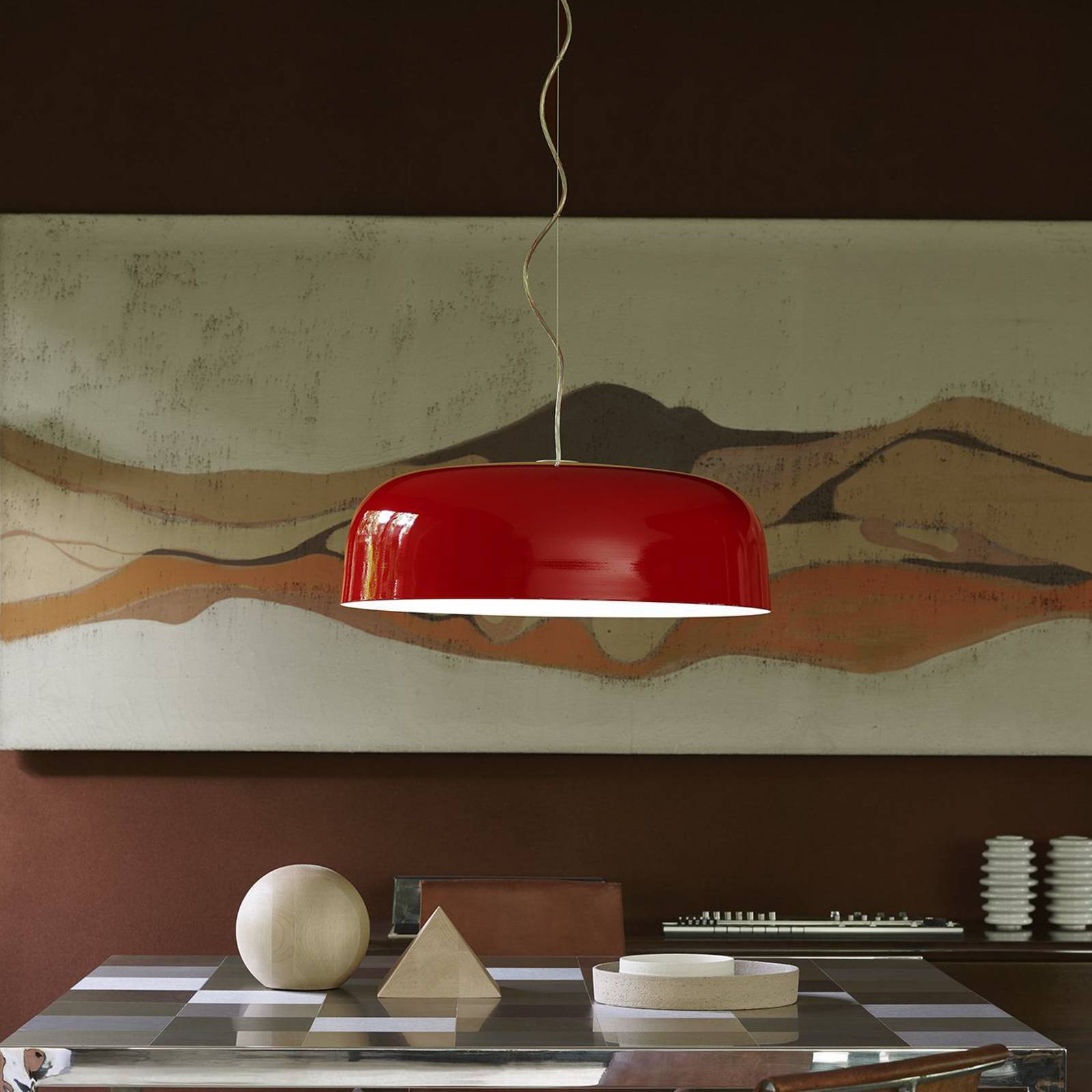 Oluce LED-Hängeleuchte Canopy, Ø 90 cm, rot, Aluminium günstig online kaufen