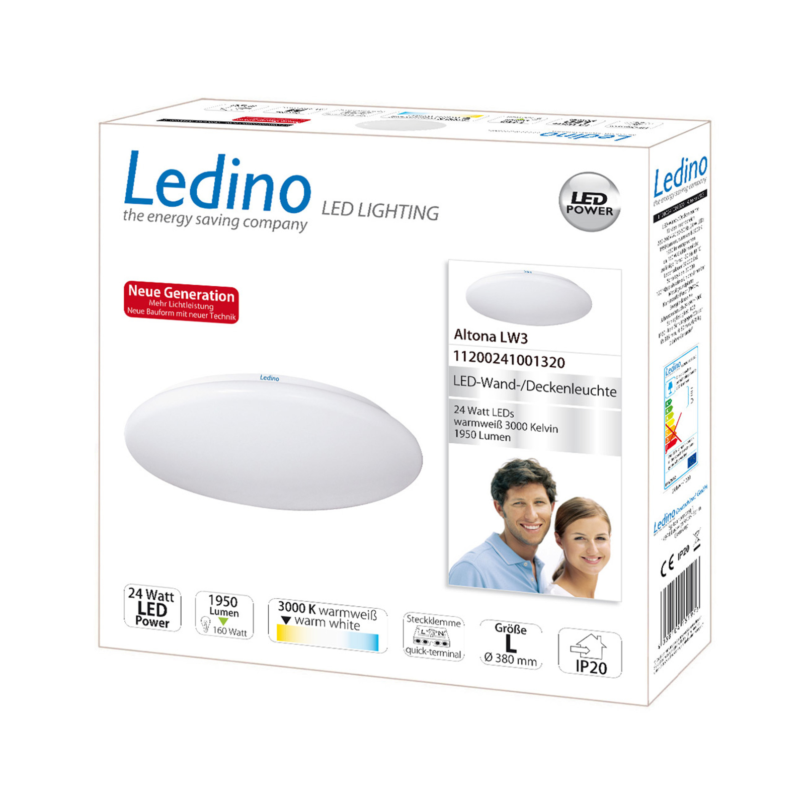 Ledino Altona LW3 LED ceiling lamp, warm white Ø 38.5 cm, for Hallway, metal, plastic, 24 W, energy efficiency: A+, H: 8 cm