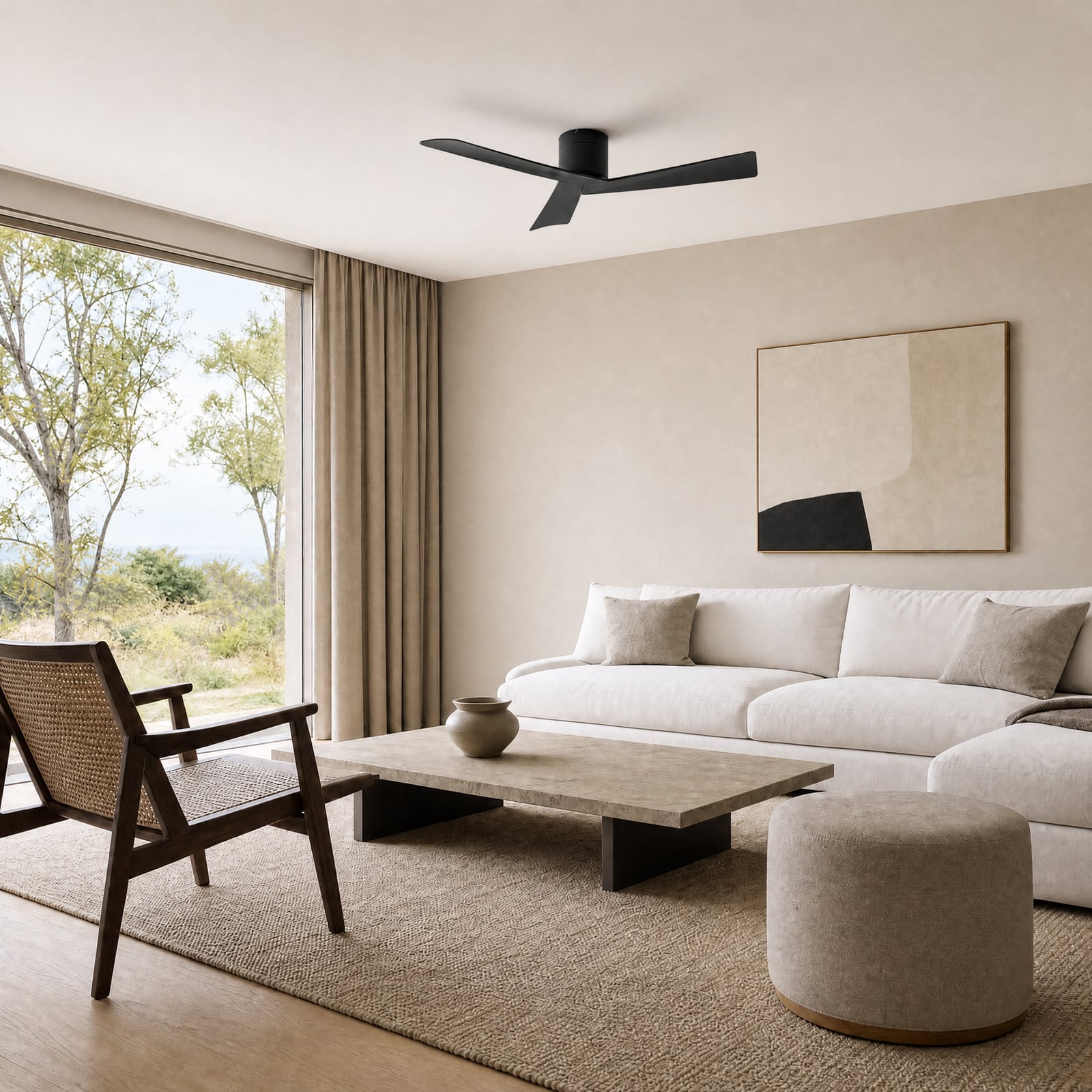 Ventilateur de plafond Lucande Ventoro, Ø 132 cm, noir, métal