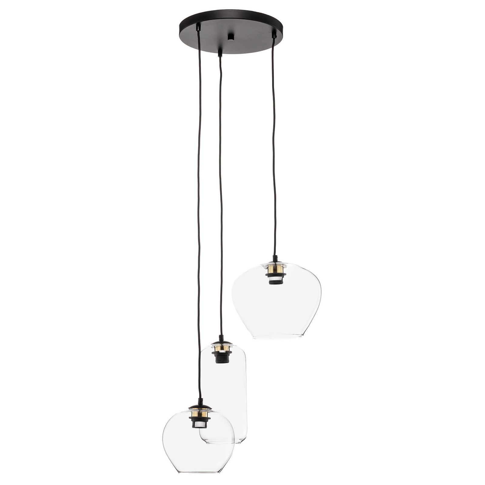 Kaja hanging light 3-bulb, glass lampshades clear