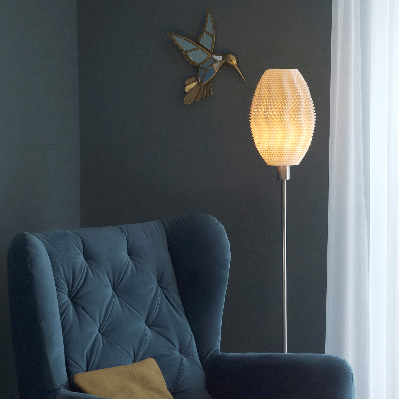 Koral Olive floor lamp, biomaterial, linen