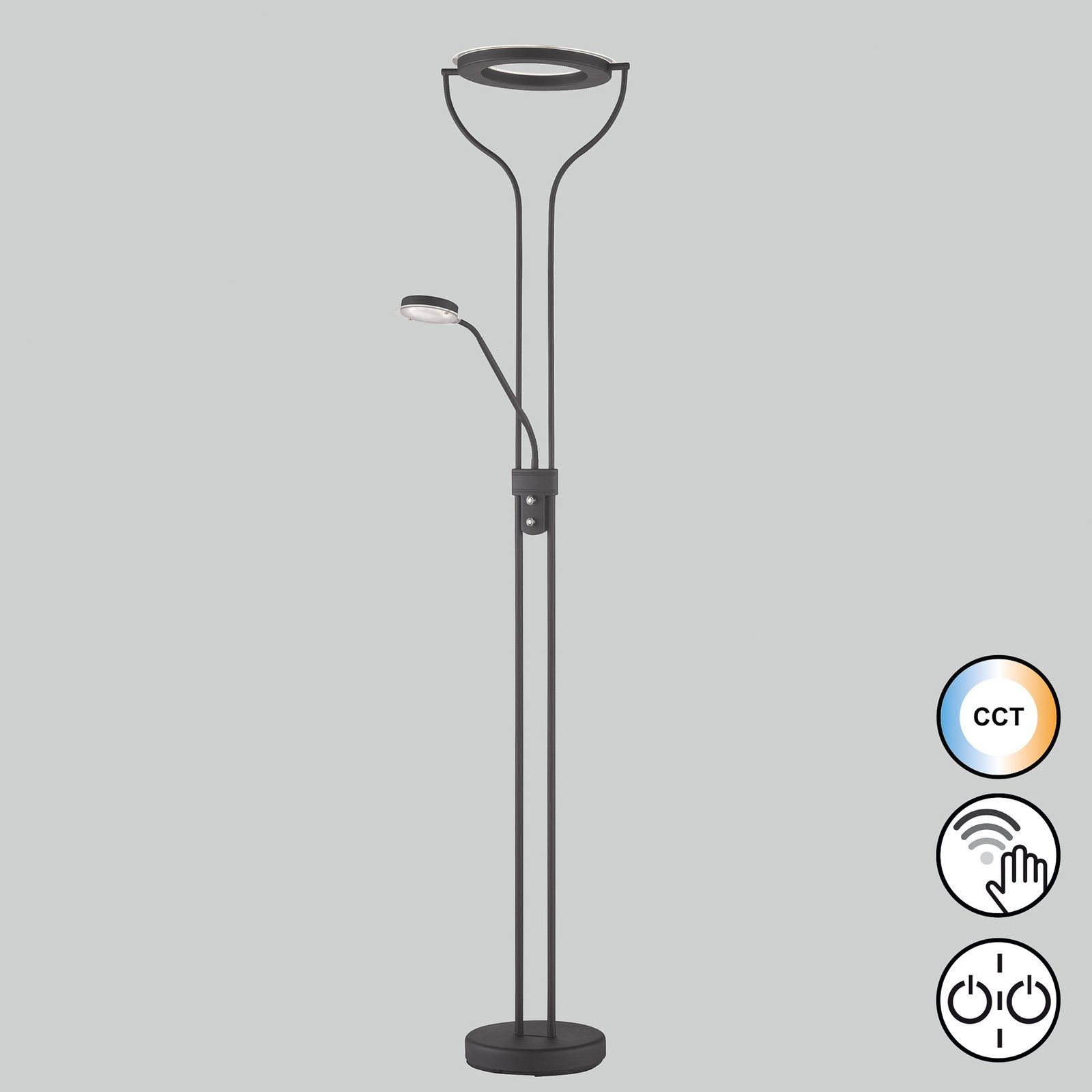 Lampa stojąca LED Davos, czarna, wysokość 180 cm, 2-punktowa, CCT
