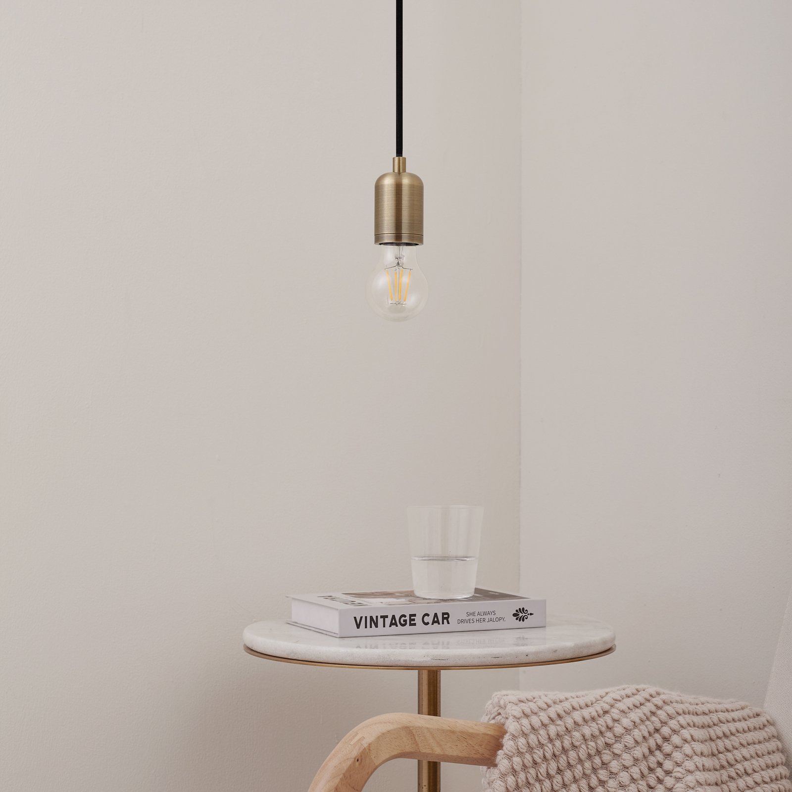 Hattie pendant light, E27 socket, Ø 4.7 cm, brass, metal - Lindby