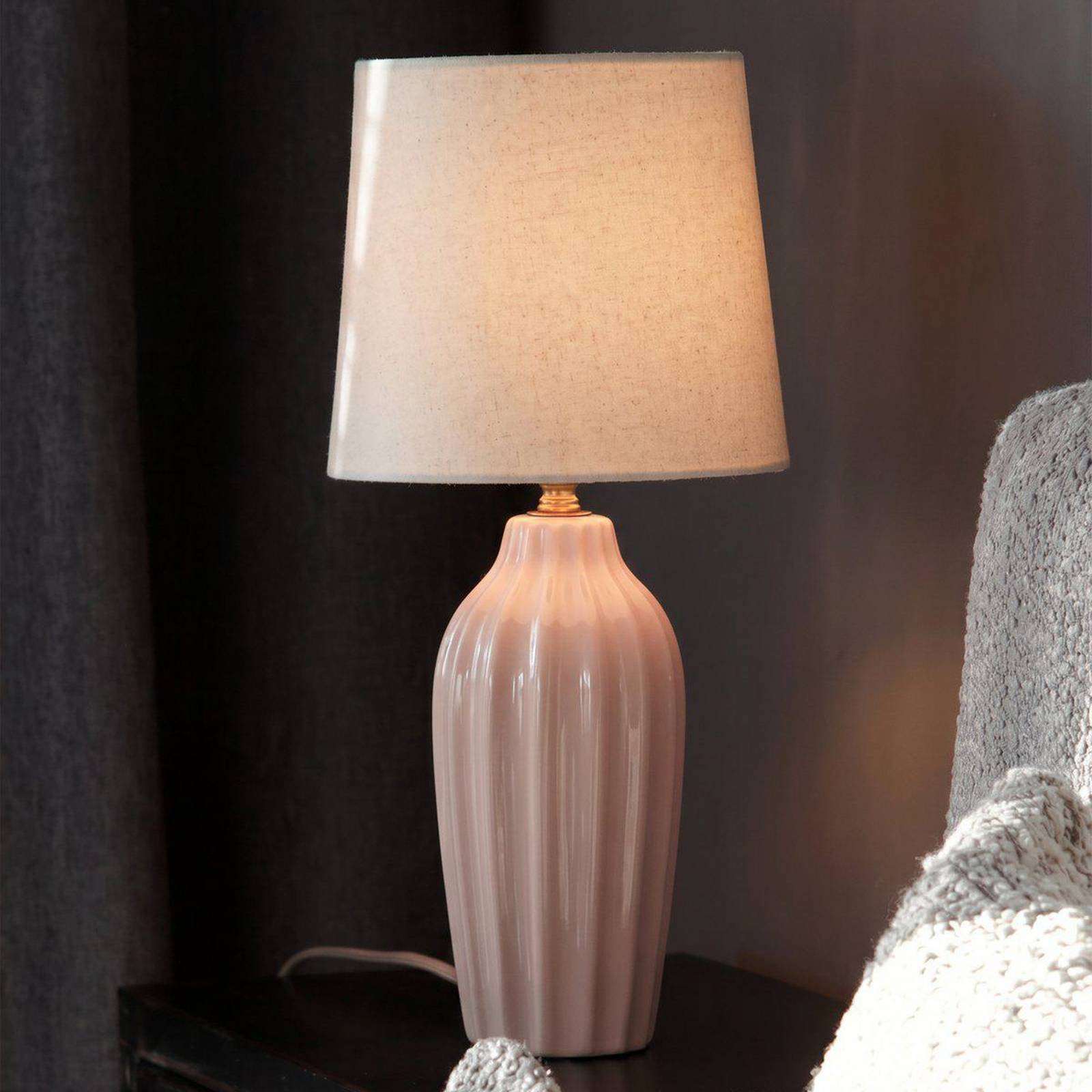 PR Home Tafellamp Lyon, roze/beige, hoogte 39 cm, keramiek/linnen