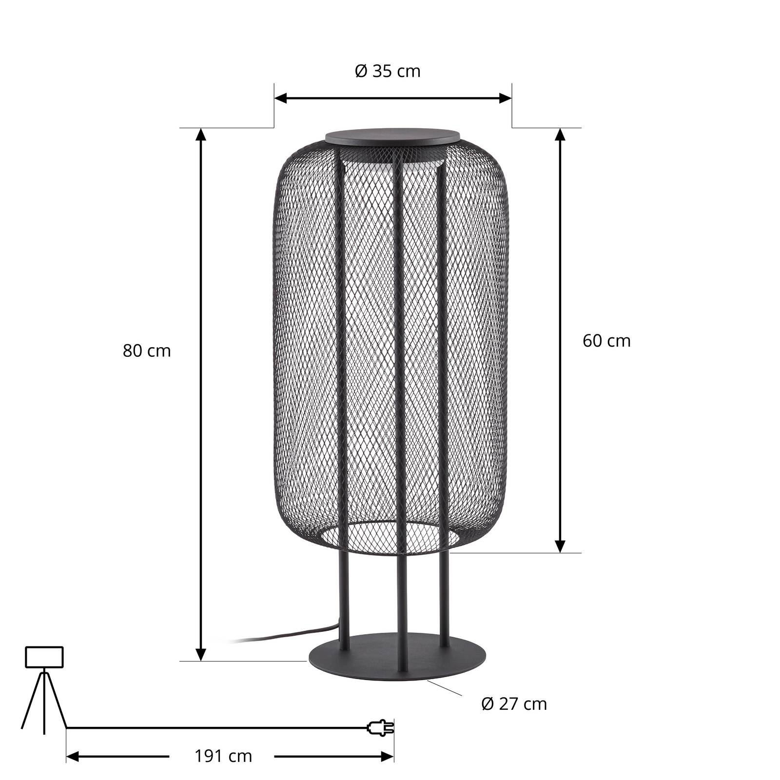 Lucande LED-lattiavalaisin Korvyn, musta, korkeus 80 cm, IP44