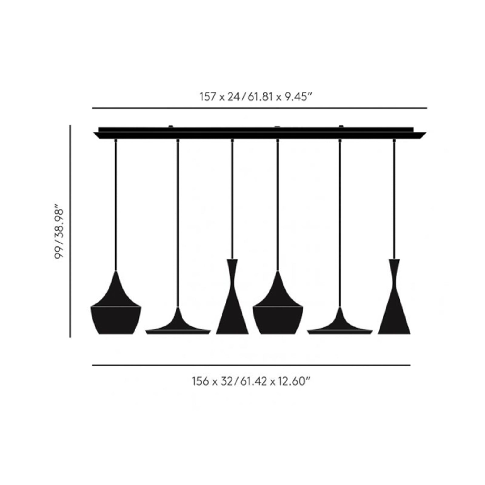 Beat Range Linear Lampada a sospensione, ottone, a 6 luci - Tom Dixon Beat Range Linear Lampada a sospensione, ottone, a 6 luci - Tom Dixon