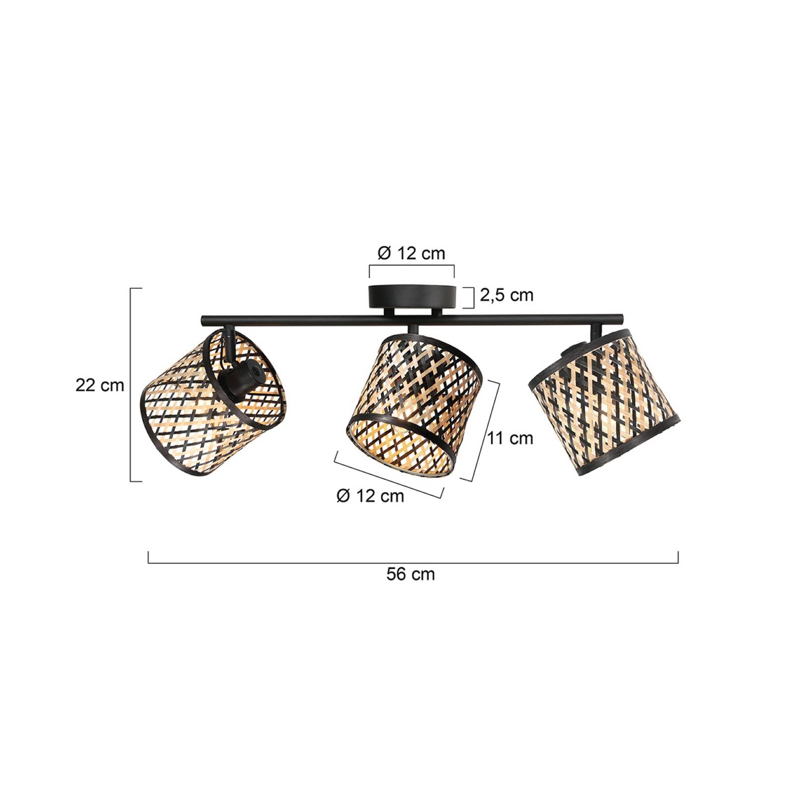 Mexlite Taklampa Sumba, 3 lampor, svart, bambu natur/svart, E14
