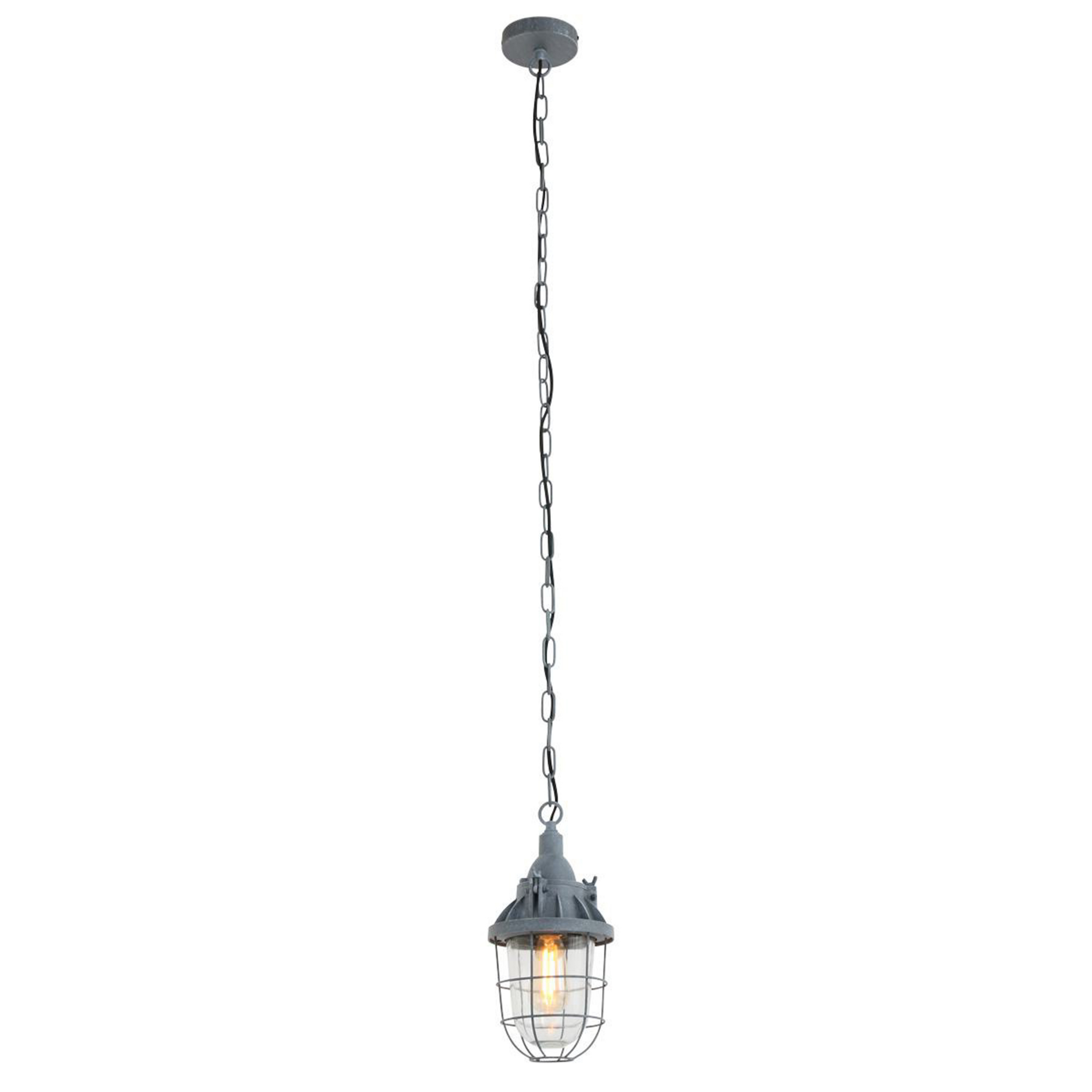 Hængelampe Ebbe, grå, metal, glas, E27