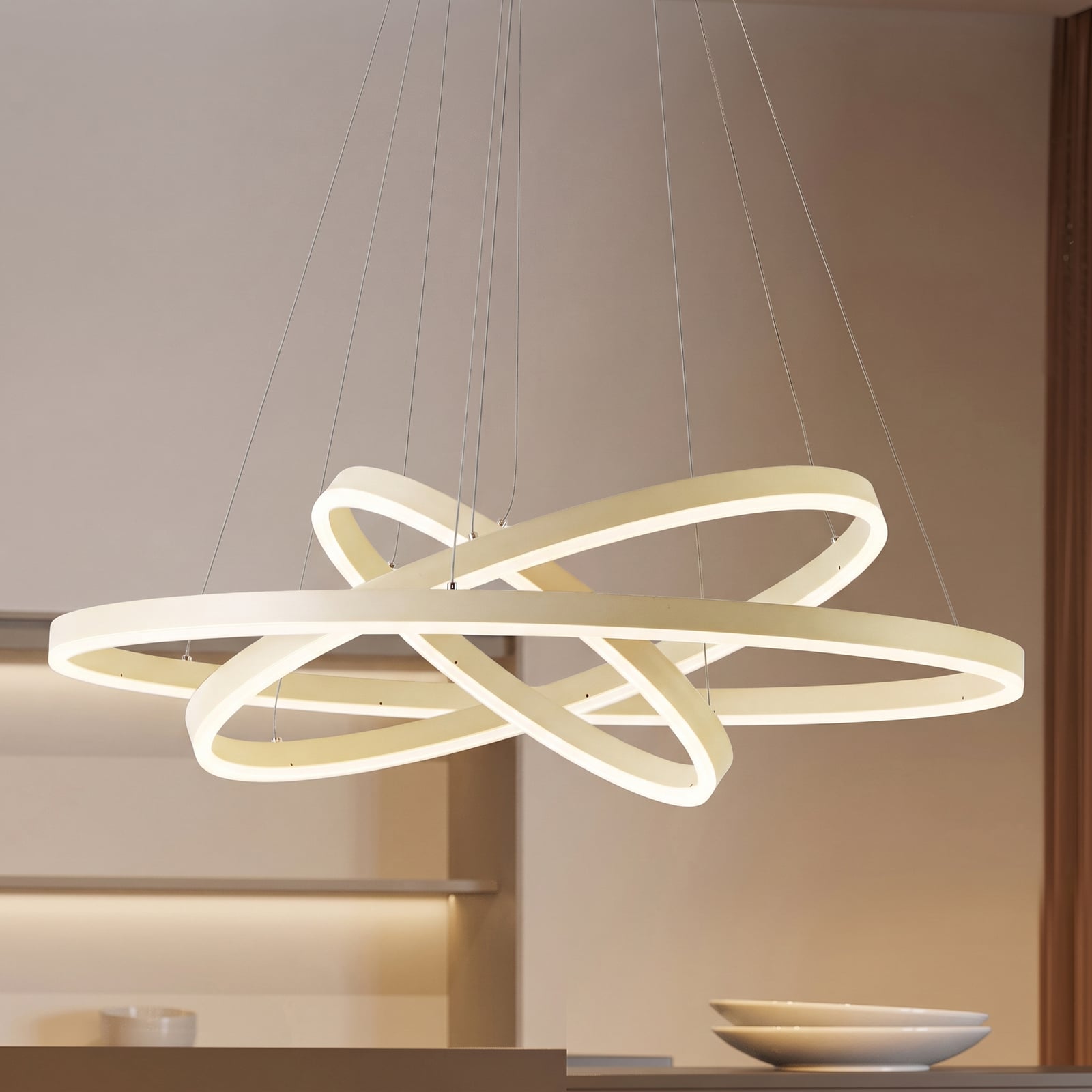 Arcchio LED-Hängeleuchte Albiona, beige, 3 Ringe, Ø 80 cm