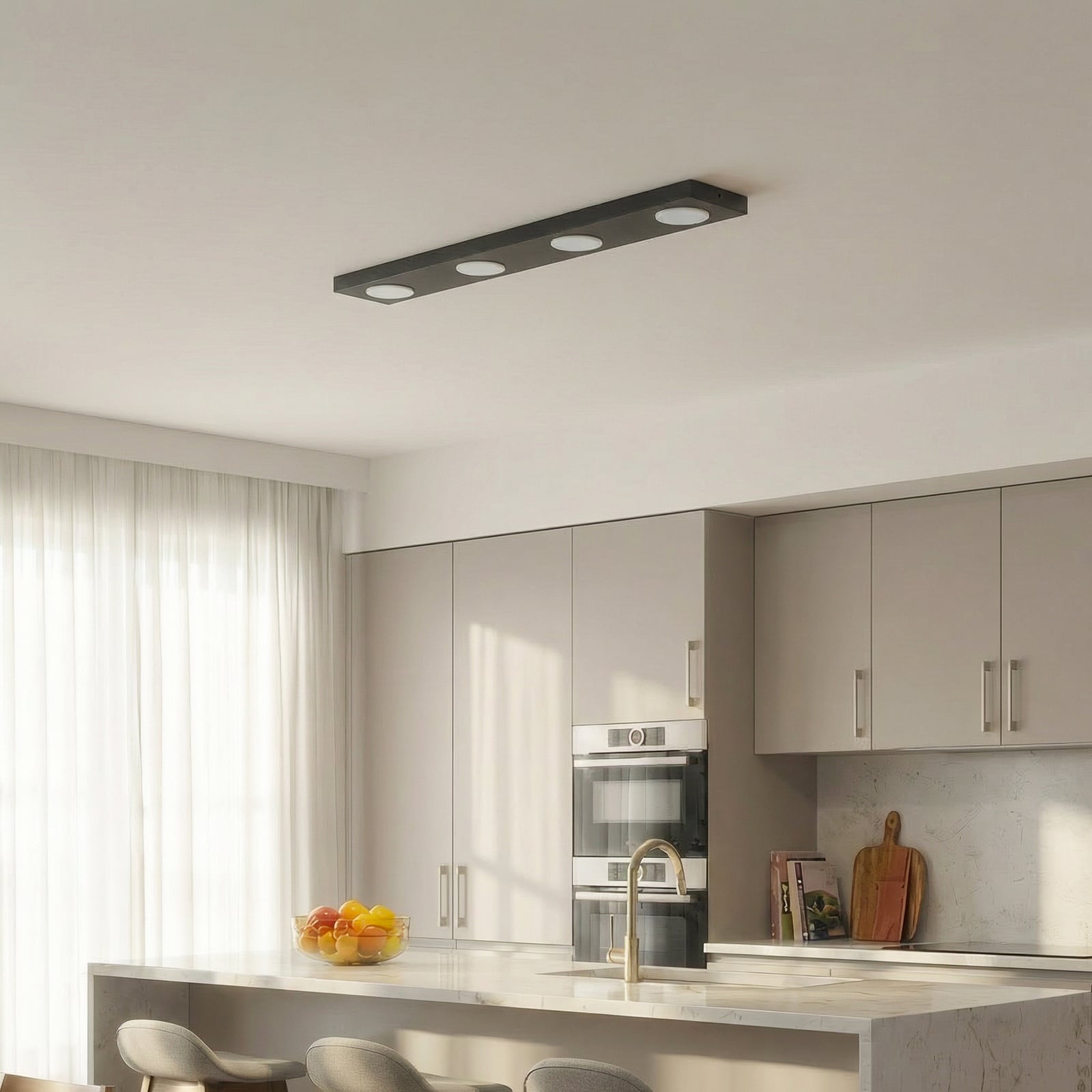 Plafonnier Hero, noir, à 4 lampes, 75 x 12 cm, métal, GX53