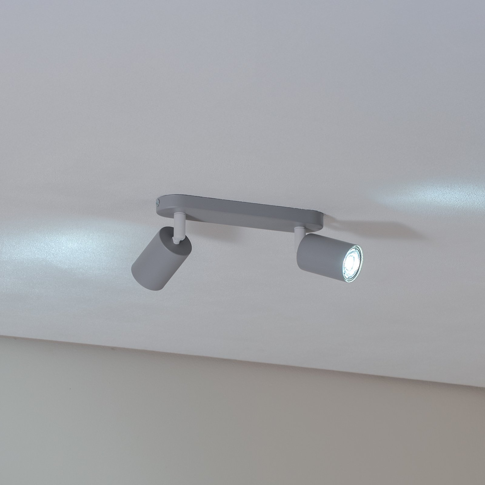 Spot pour plafond Livia, gris, 35 cm, à 2 lampes, métal, GU10