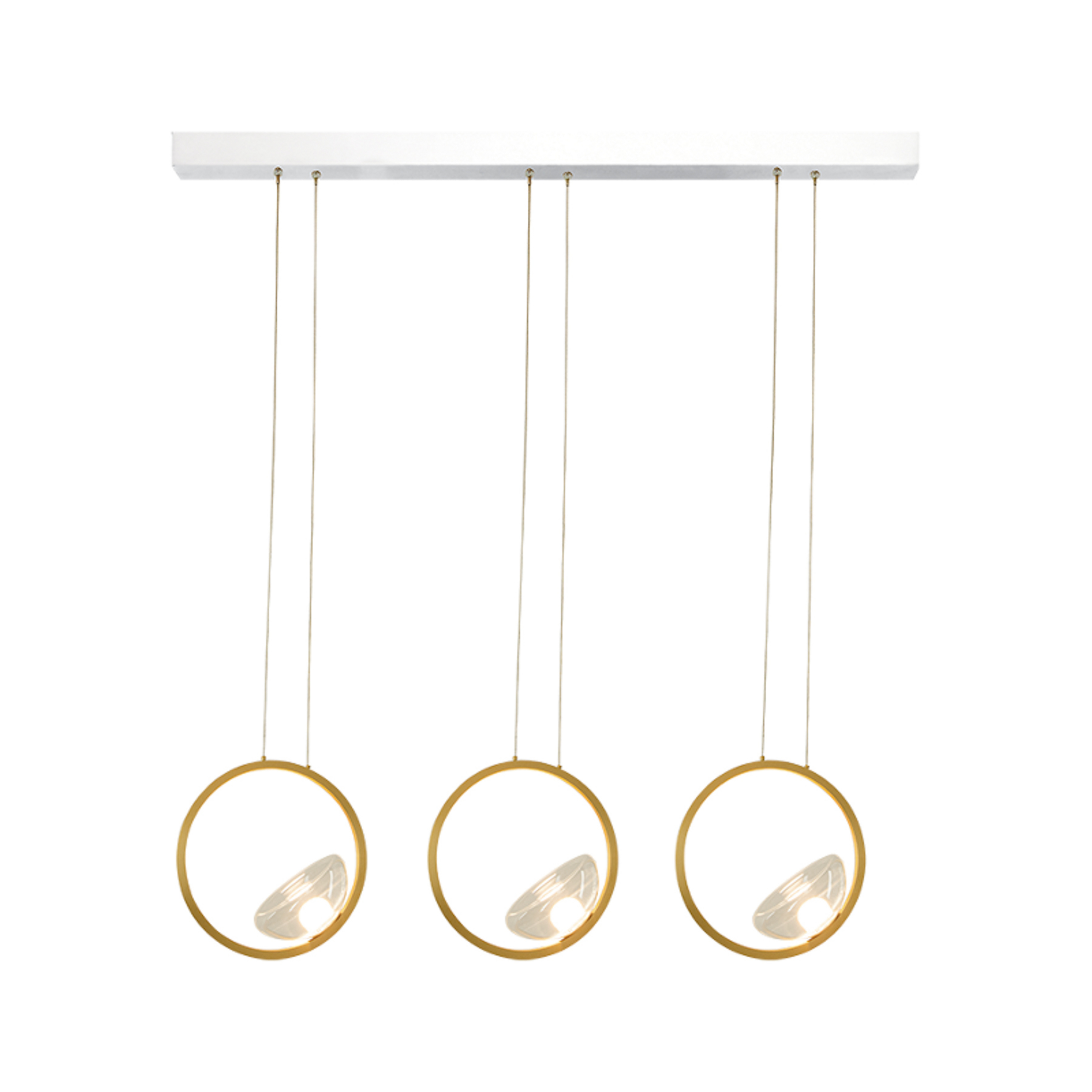 LED pendant light 23029, 3-bulb, 3,000 K, glass, golden