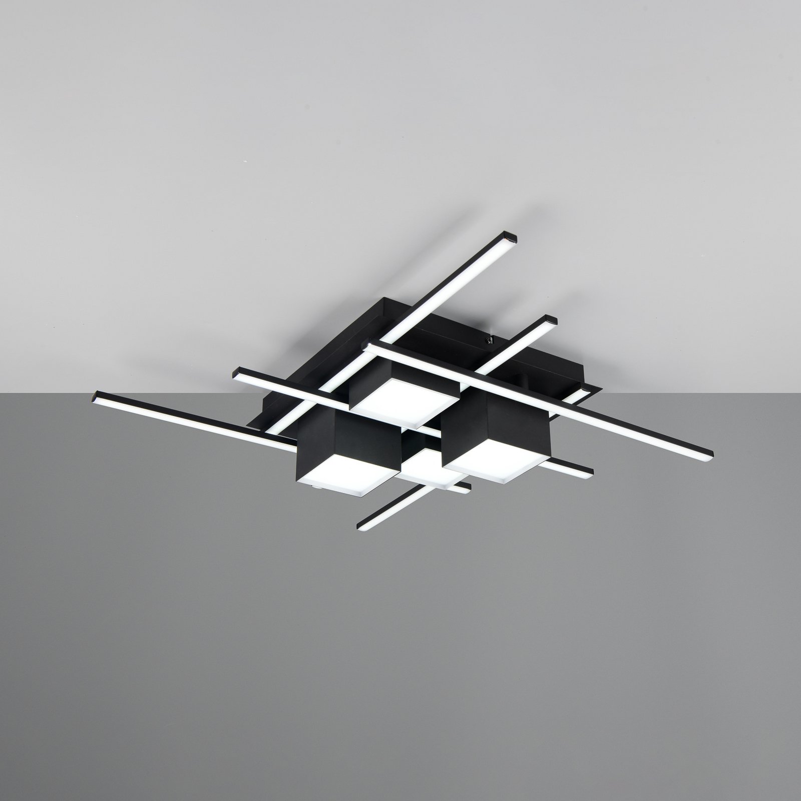 Roger LED ceiling lamp, matt black, metal, CCT, remote control.