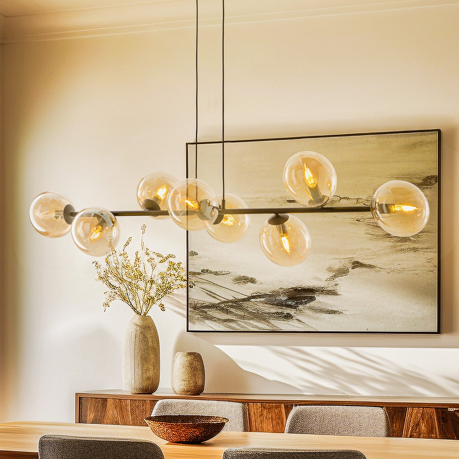 EMIBIG LIGHTING Lampă suspendată Glassy 8 becuri negru chihlimbar sticlă E14 - Camera de zi / sufragerie - Modern - Metal