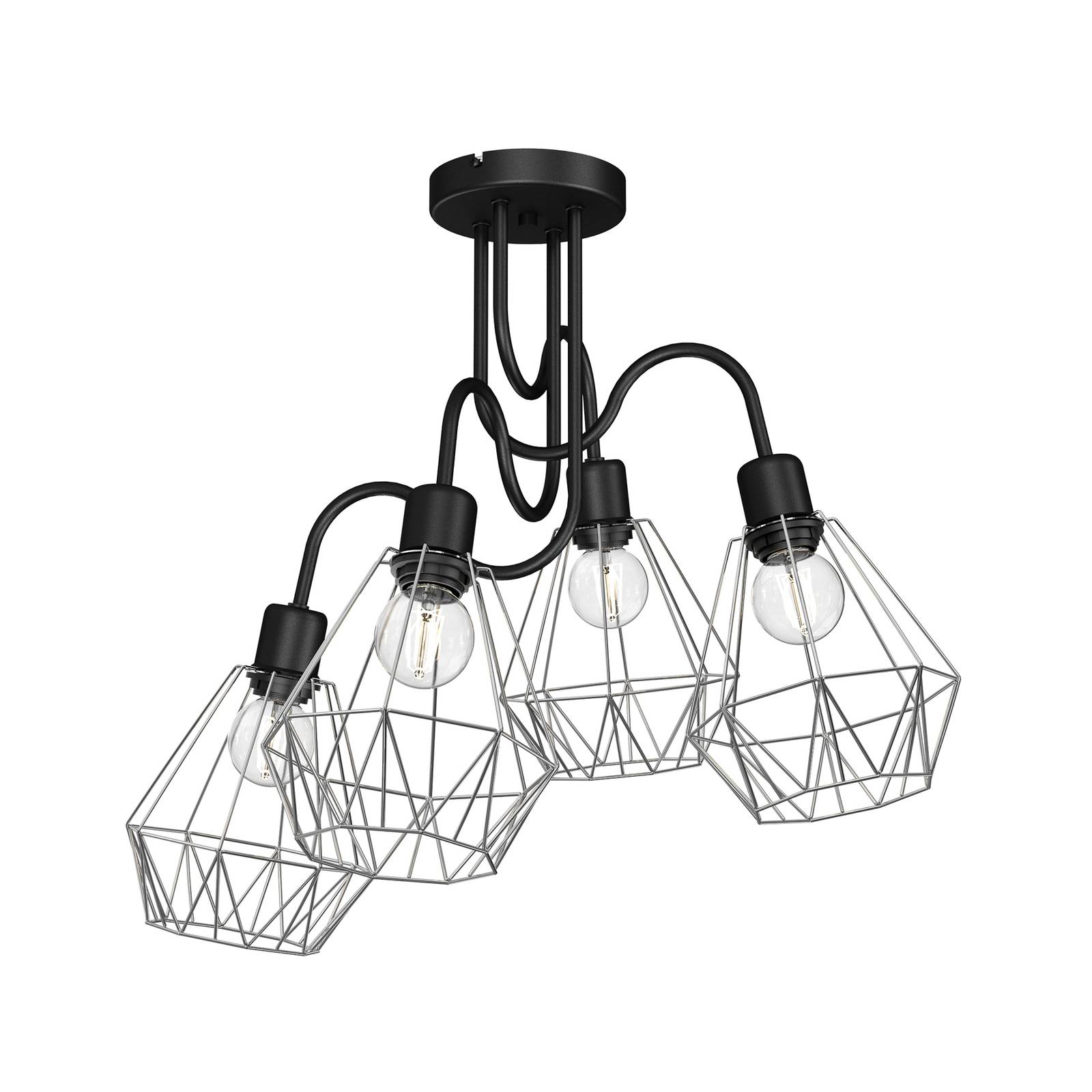 Plafonnier Jin noir/chromé à quatre lampes