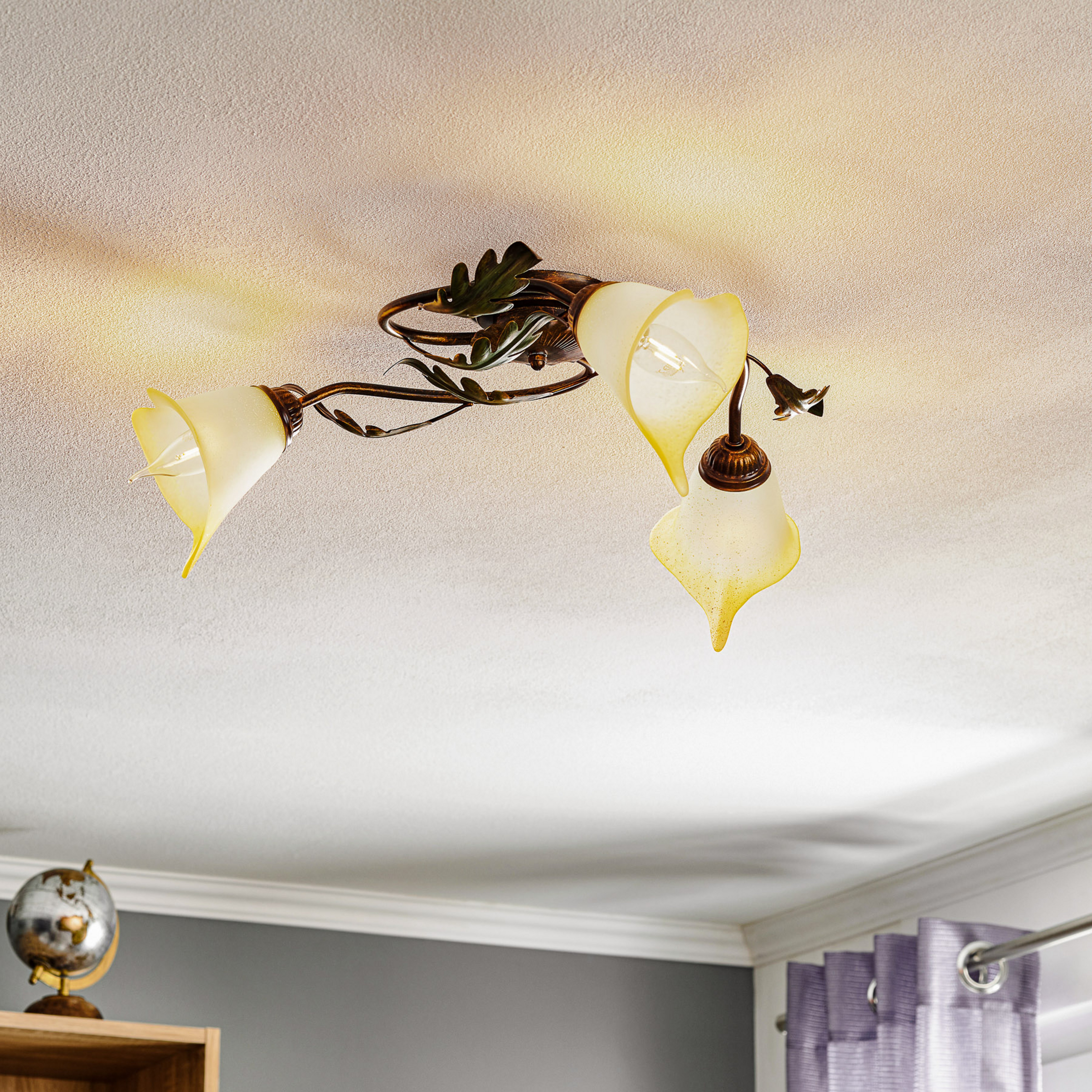 Laelamp Quercia 3-leekidega kreem/pronks/roheline